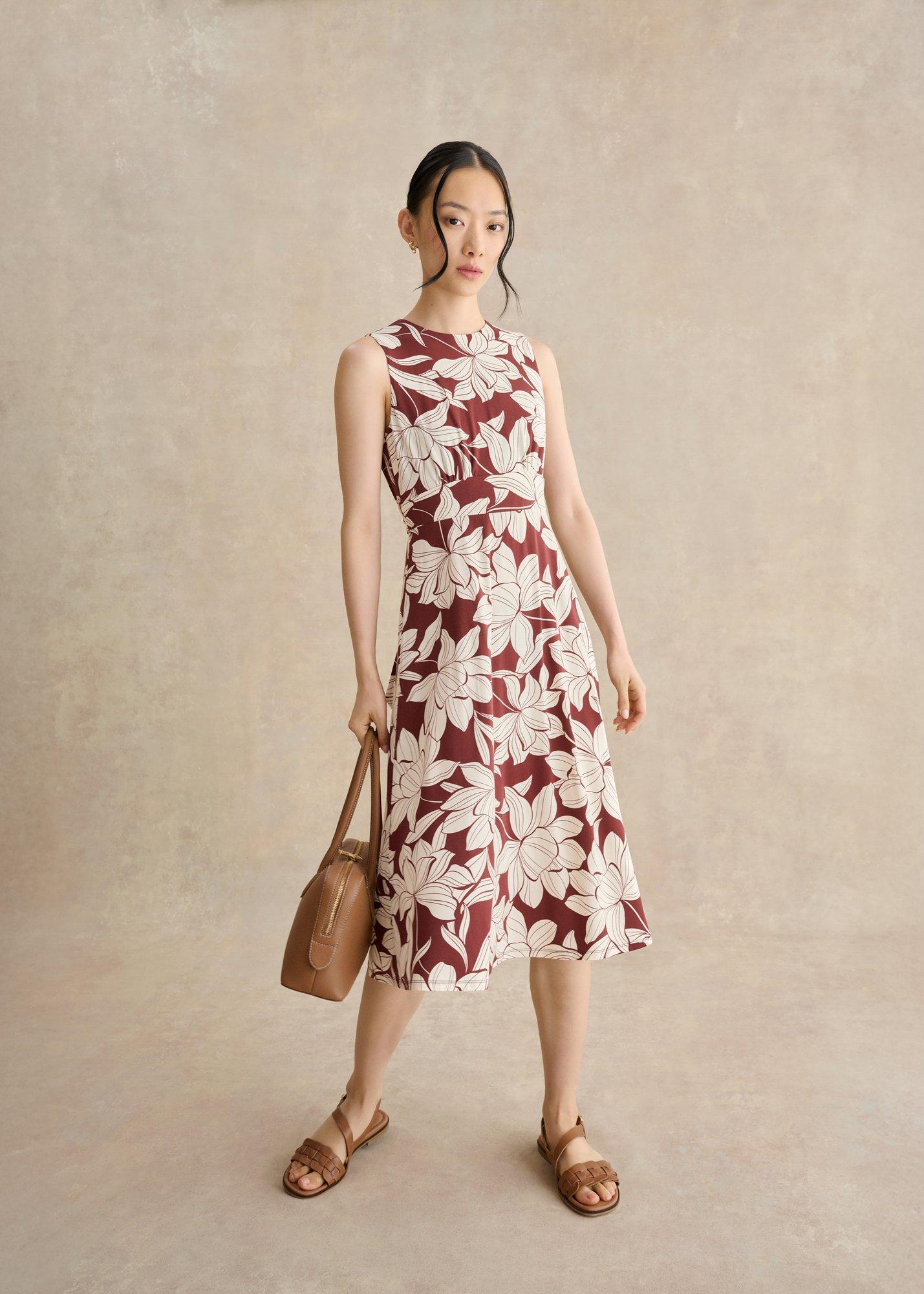 Petite Marylise Jersey Dress, Brown Ivory, hi-res