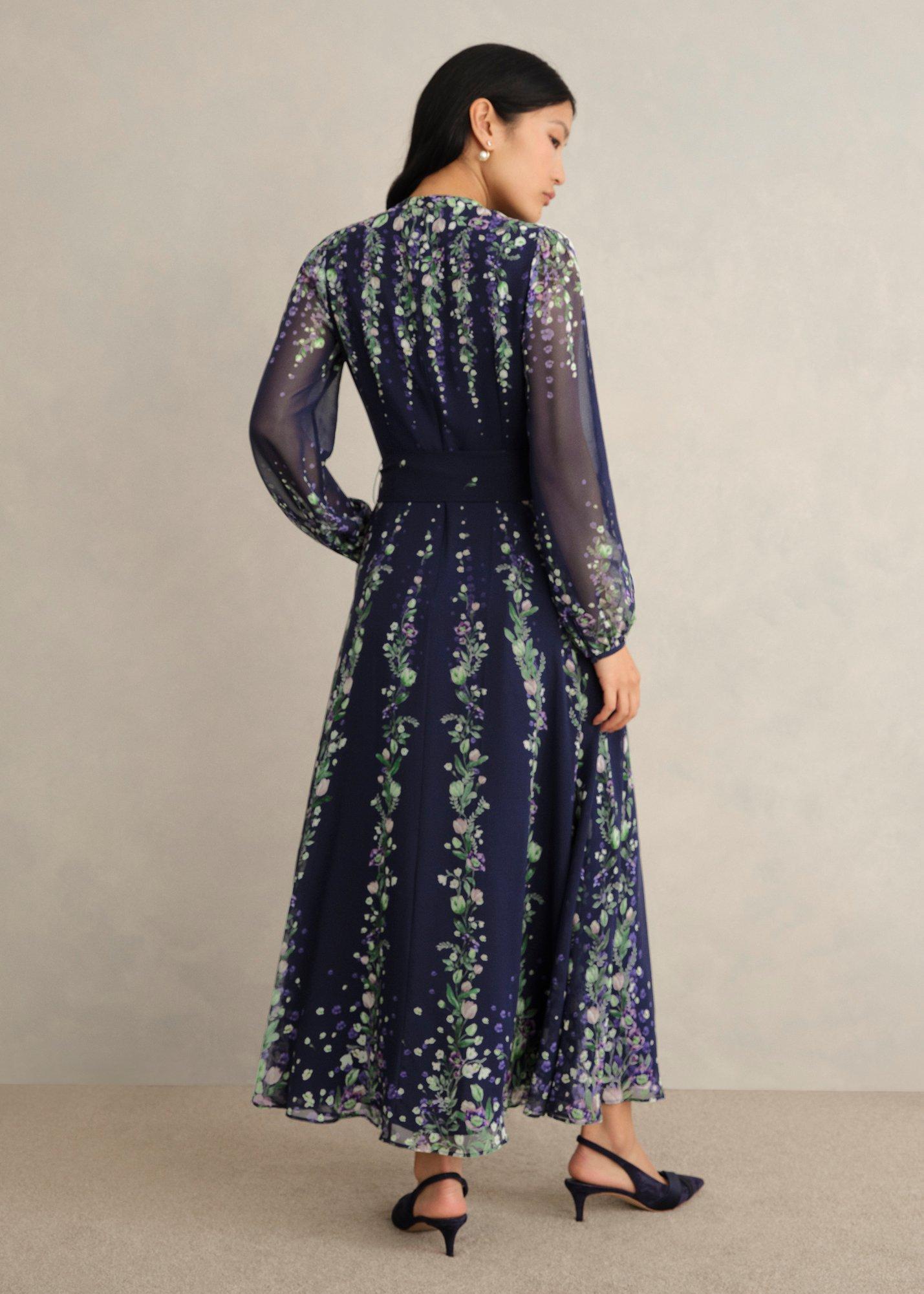 Petite Ros Floral Silk Dress, Midnight Multi, hi-res