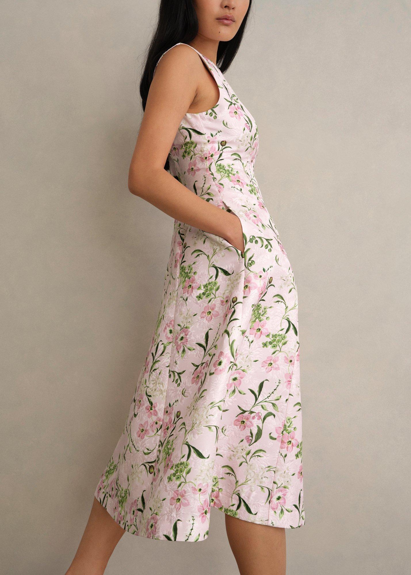 Lana Floral Jacquard Dress, Pale Pink Multi, hi-res