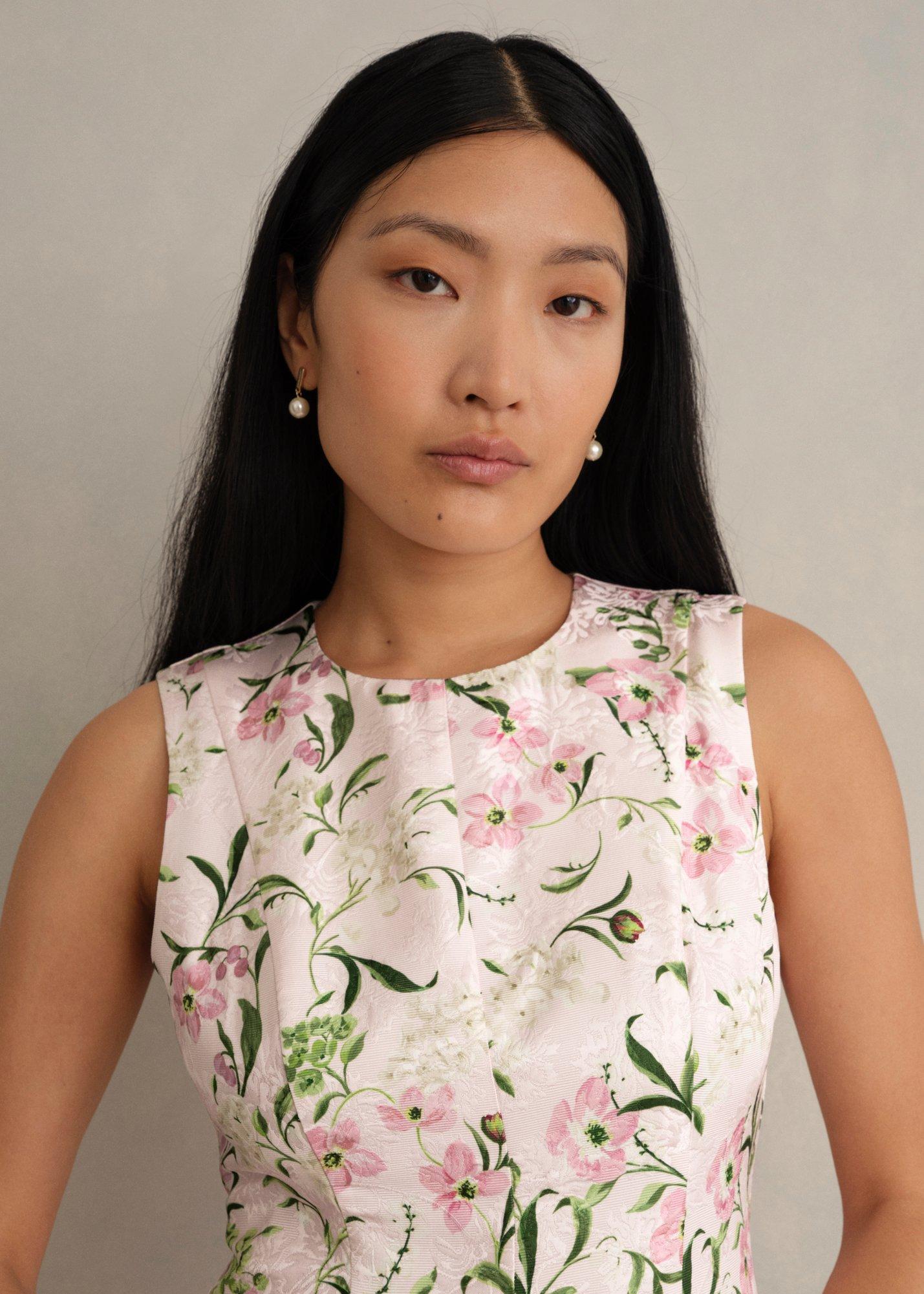 Lana Floral Jacquard Dress, Pale Pink Multi, hi-res