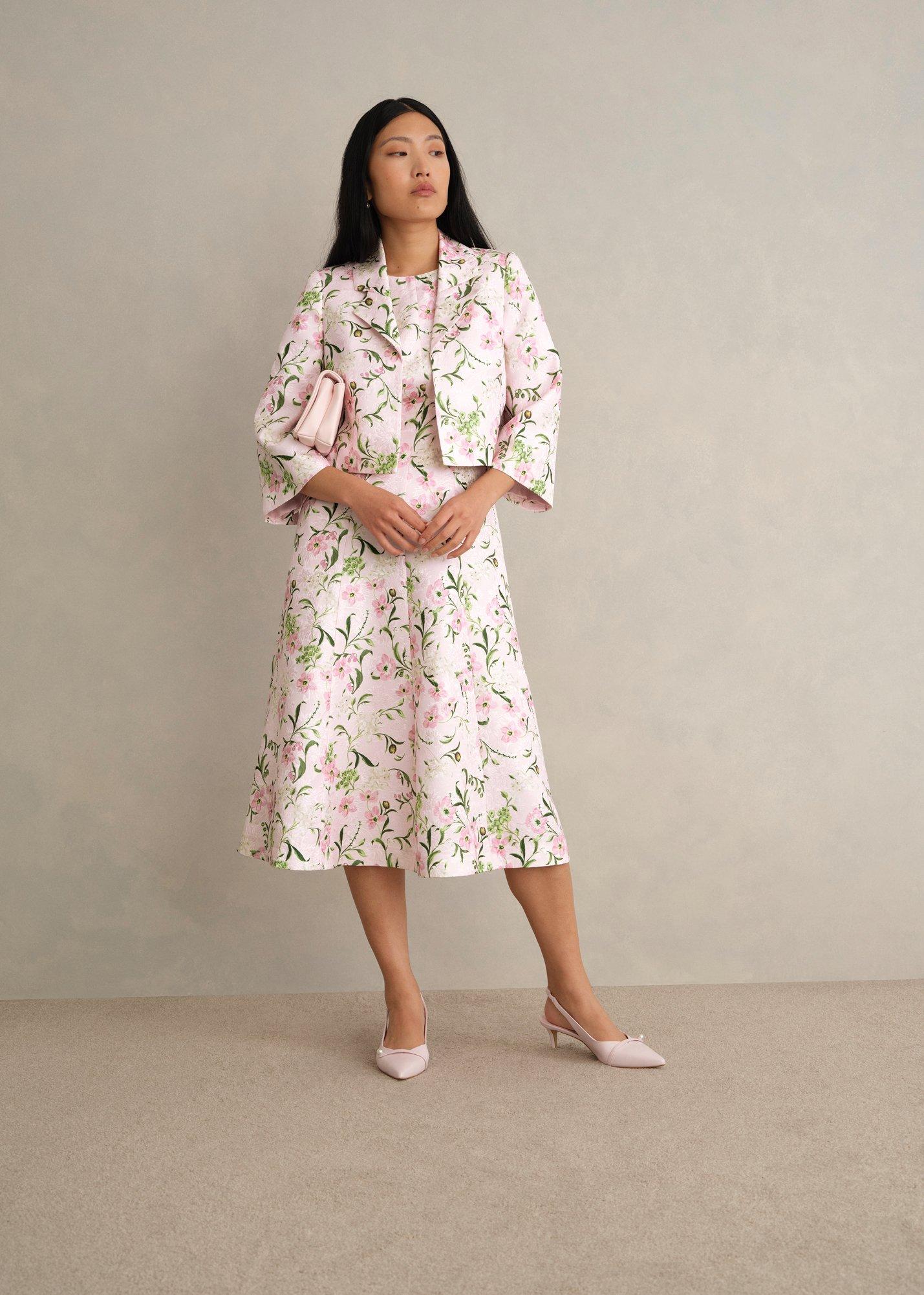 Lana Floral Jacquard Dress, Pale Pink Multi, hi-res