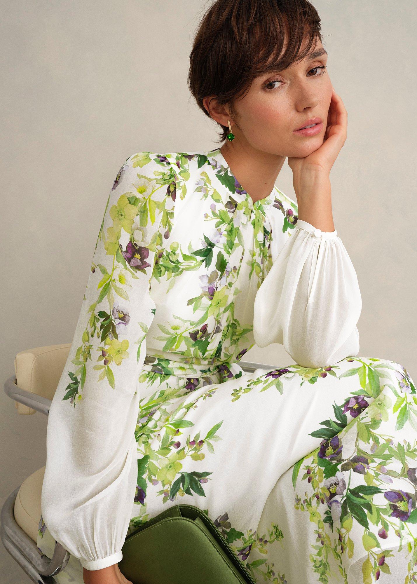 Pia Silk Floral Dress, Ivory Multi, hi-res
