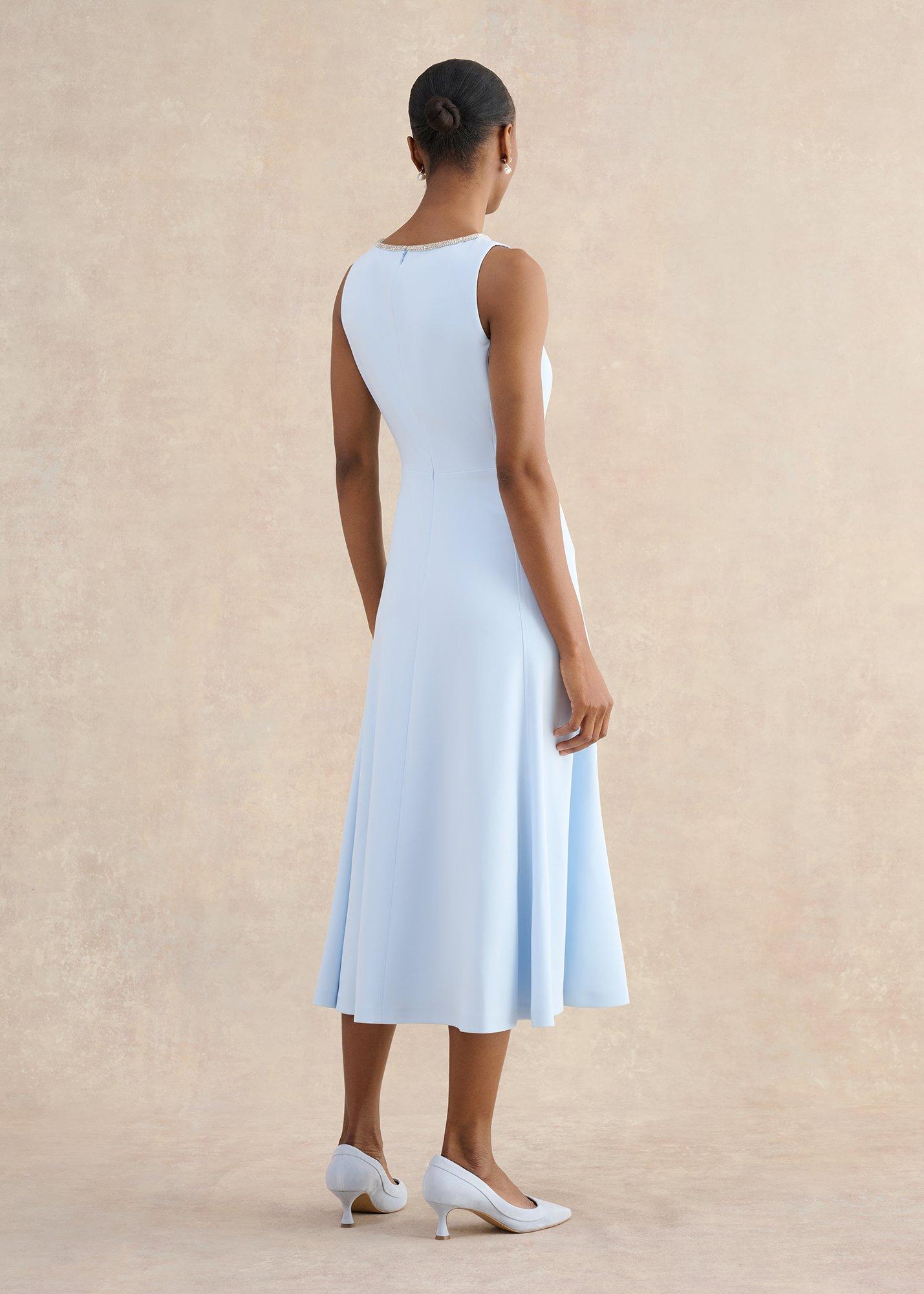 Petite Beatrix Embellished Trimmed Dress, Pale Blue, hi-res