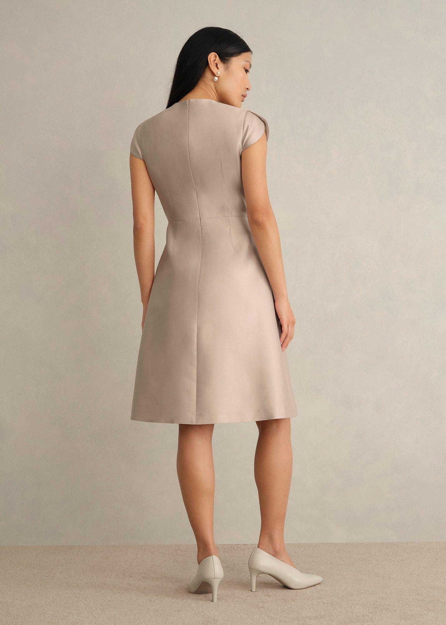Avery Wool Silk Dress, Oyster, hi-res