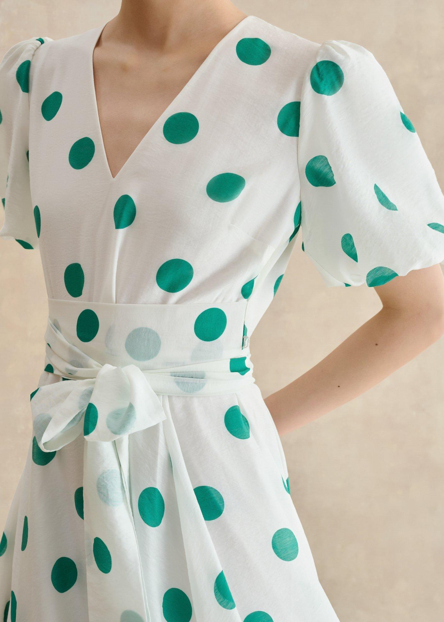 Petite Barrington Spot Dress, Ivory Green, hi-res