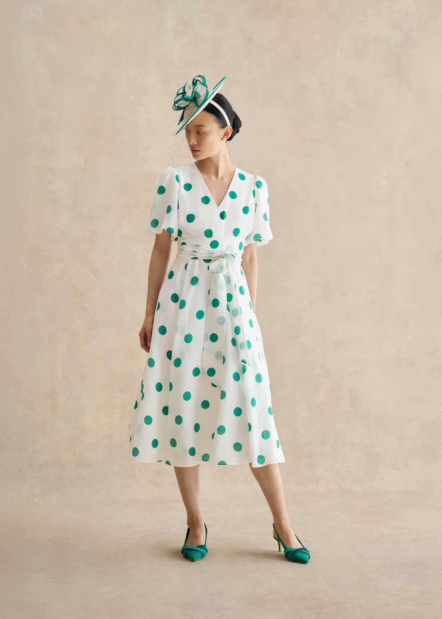 Petite Barrington Spot Dress, Ivory Green, hi-res