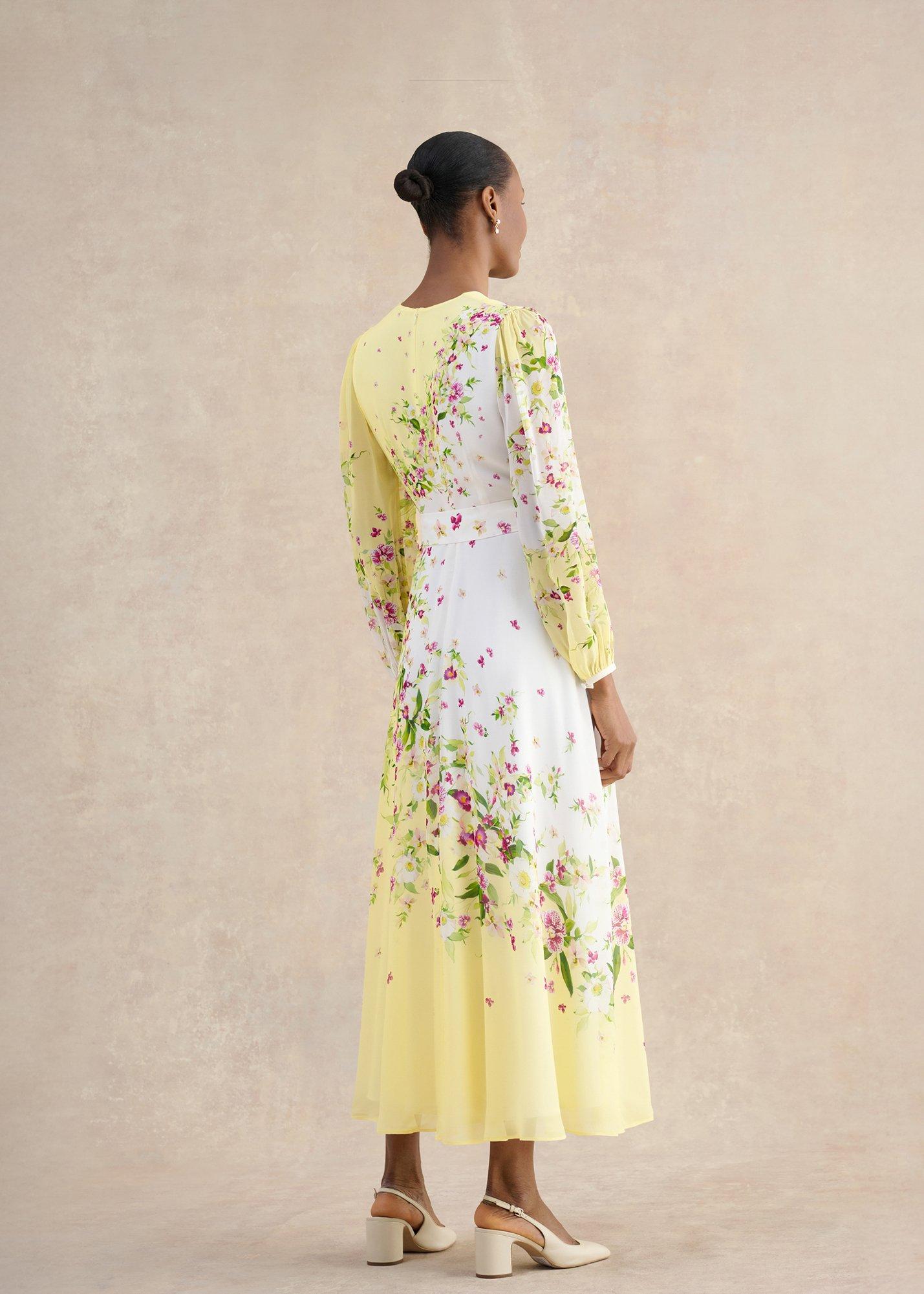 Ariel Floral Silk Dress, Yellow Multi, hi-res