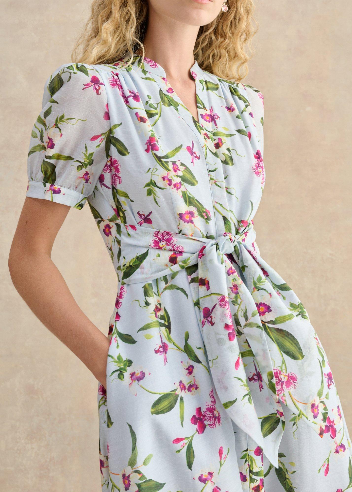 Petite Clarissa Linen Blend Floral Dress, Pale Blue Multi, hi-res