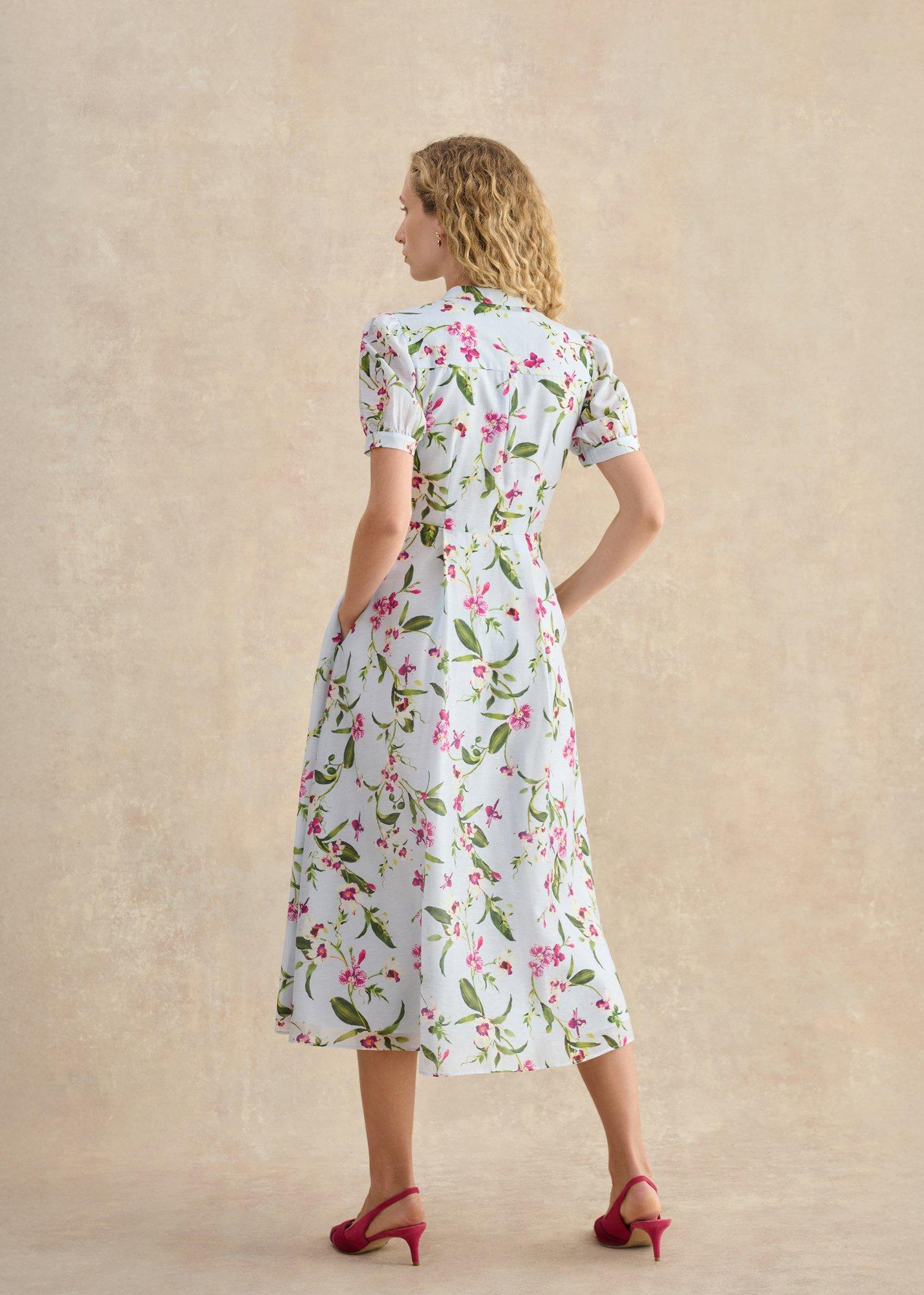 Petite Clarissa Linen Blend Floral Dress, Pale Blue Multi, hi-res