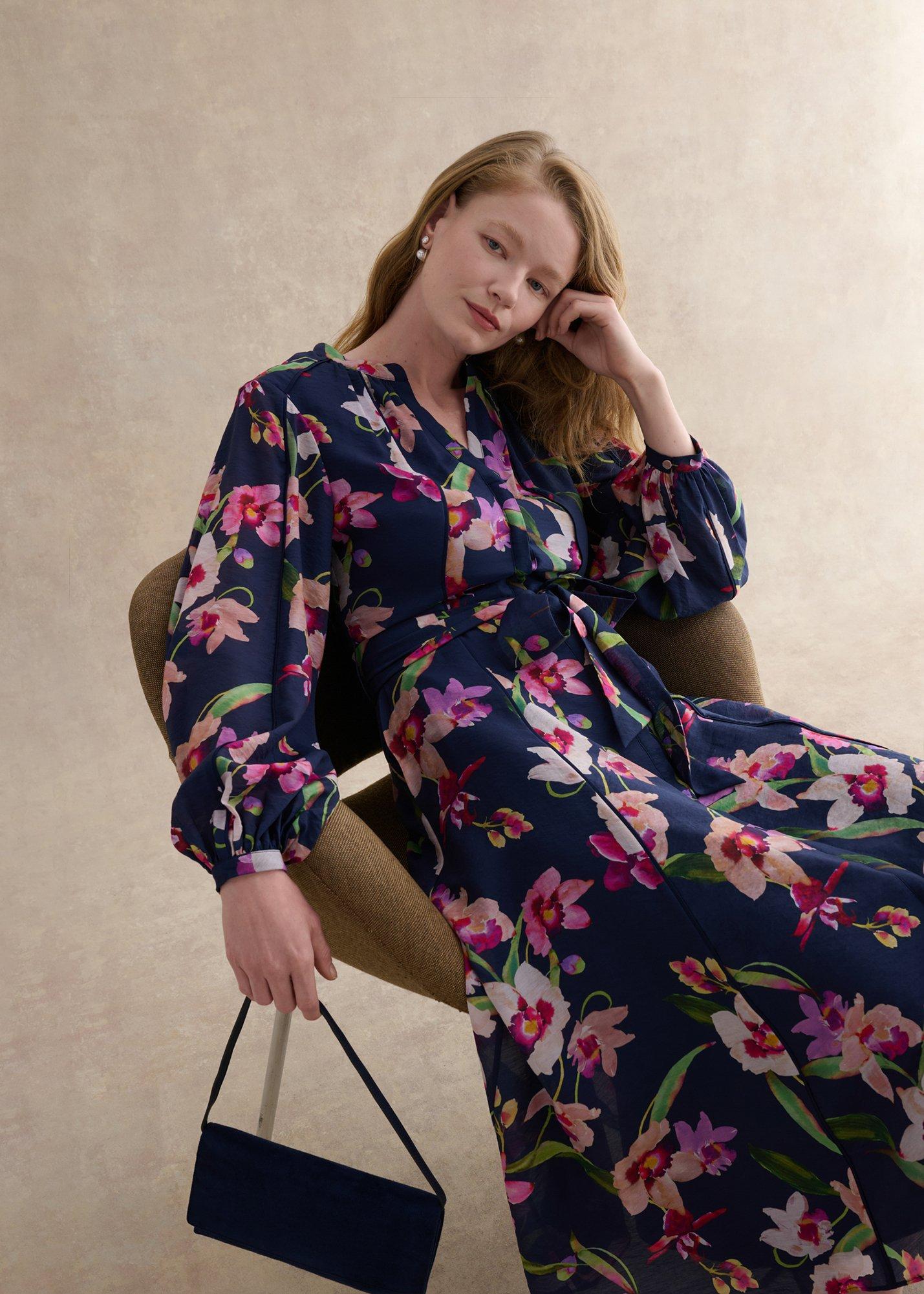 Pippa Floral Waist Tie Dress, Midnight Multi, hi-res