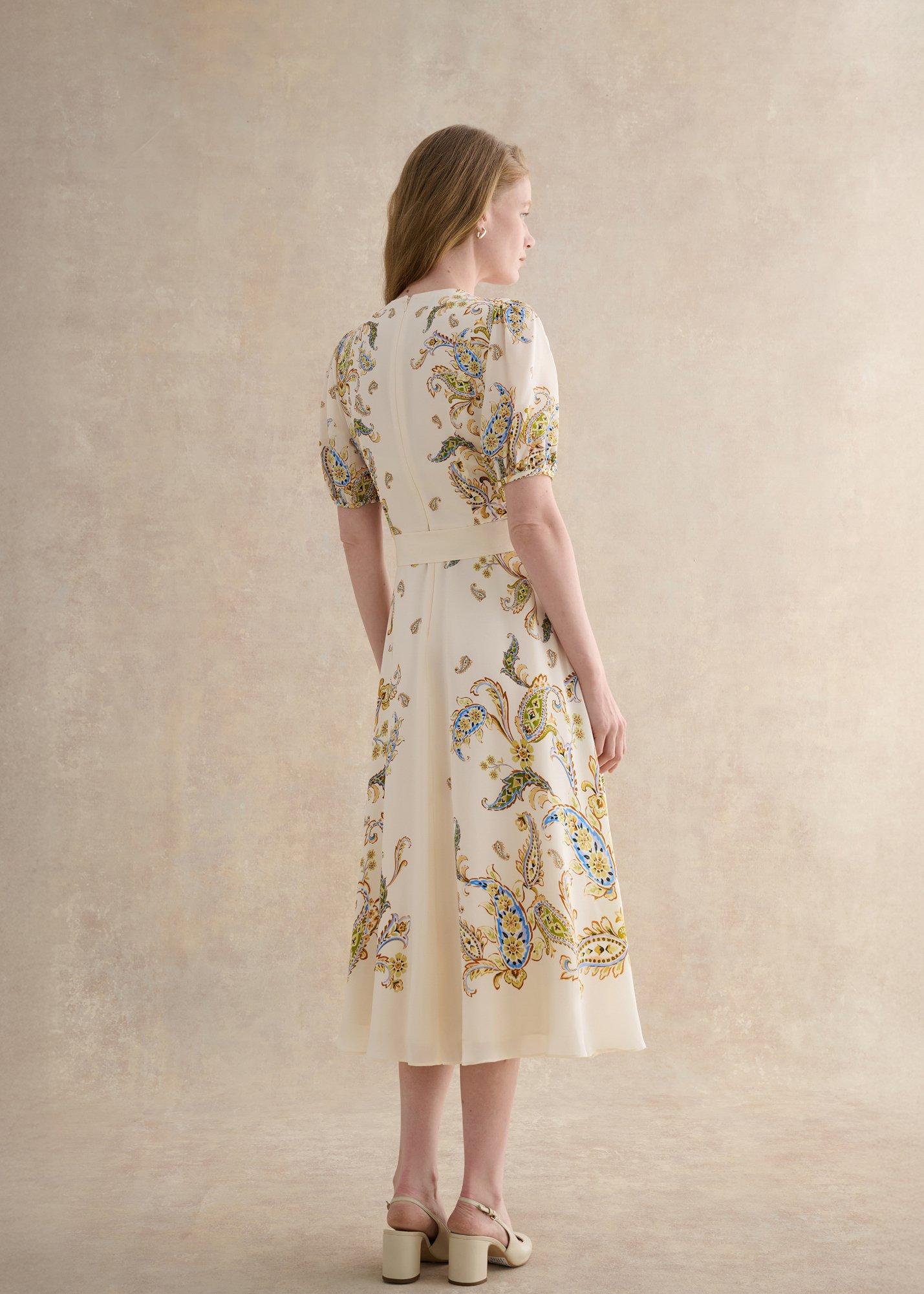 Petite Alma Paisley Silk Dress, Cream Multi, hi-res