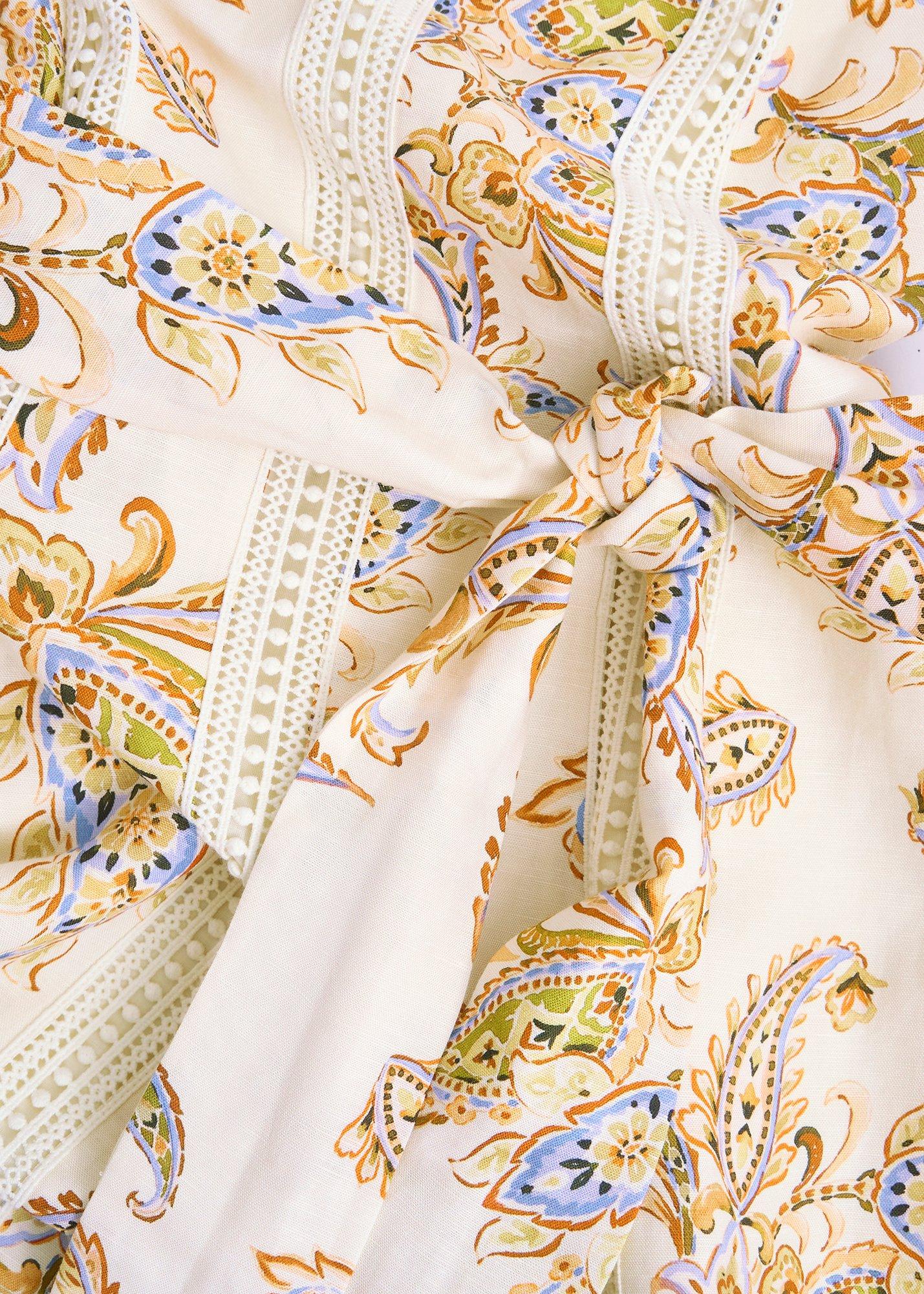 Uma Trimmed Linen Dress, Cream Multi, hi-res