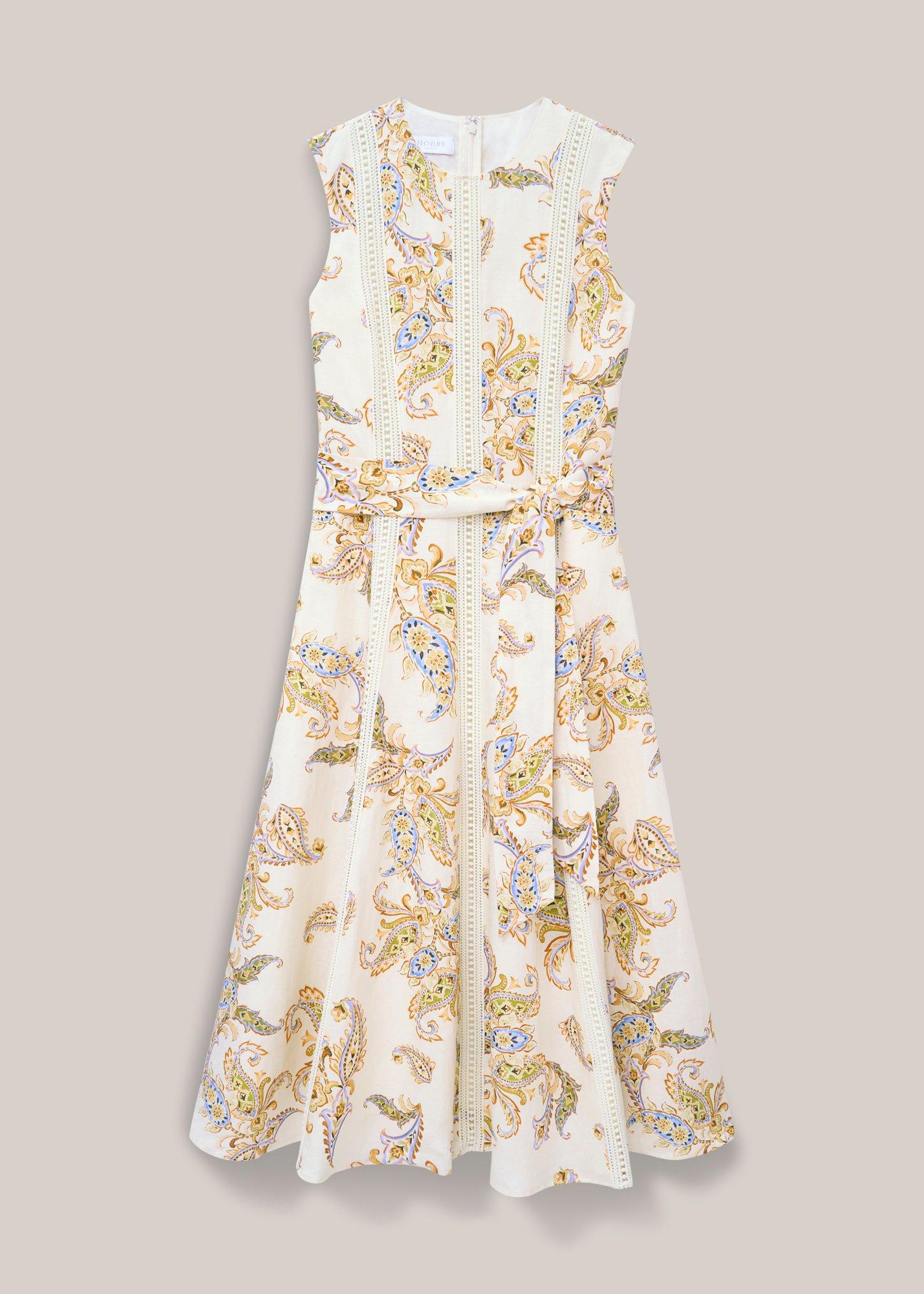 Petite Uma Trimmed Linen Dress, Cream Multi, hi-res