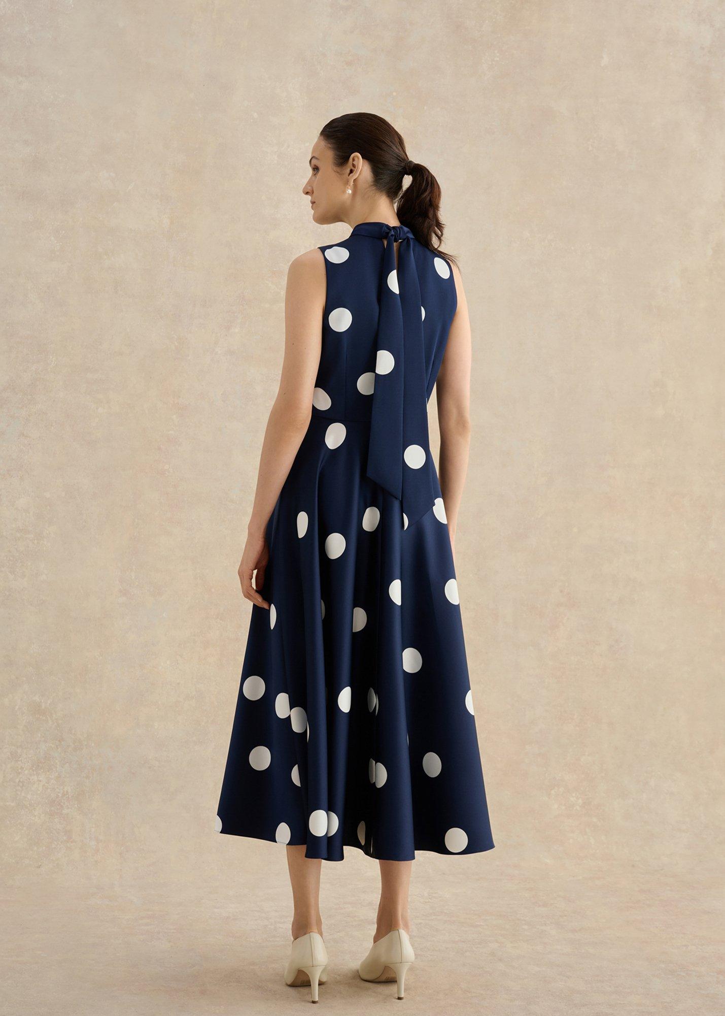 Mia Satin Spot Dress, Midnight Ivory, hi-res