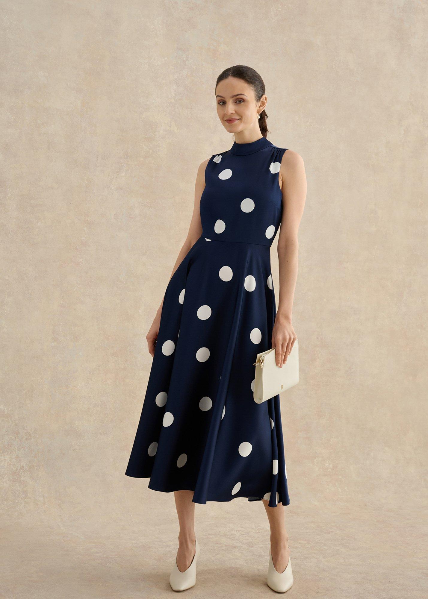 Mia Satin Spot Dress, Midnight Ivory, hi-res