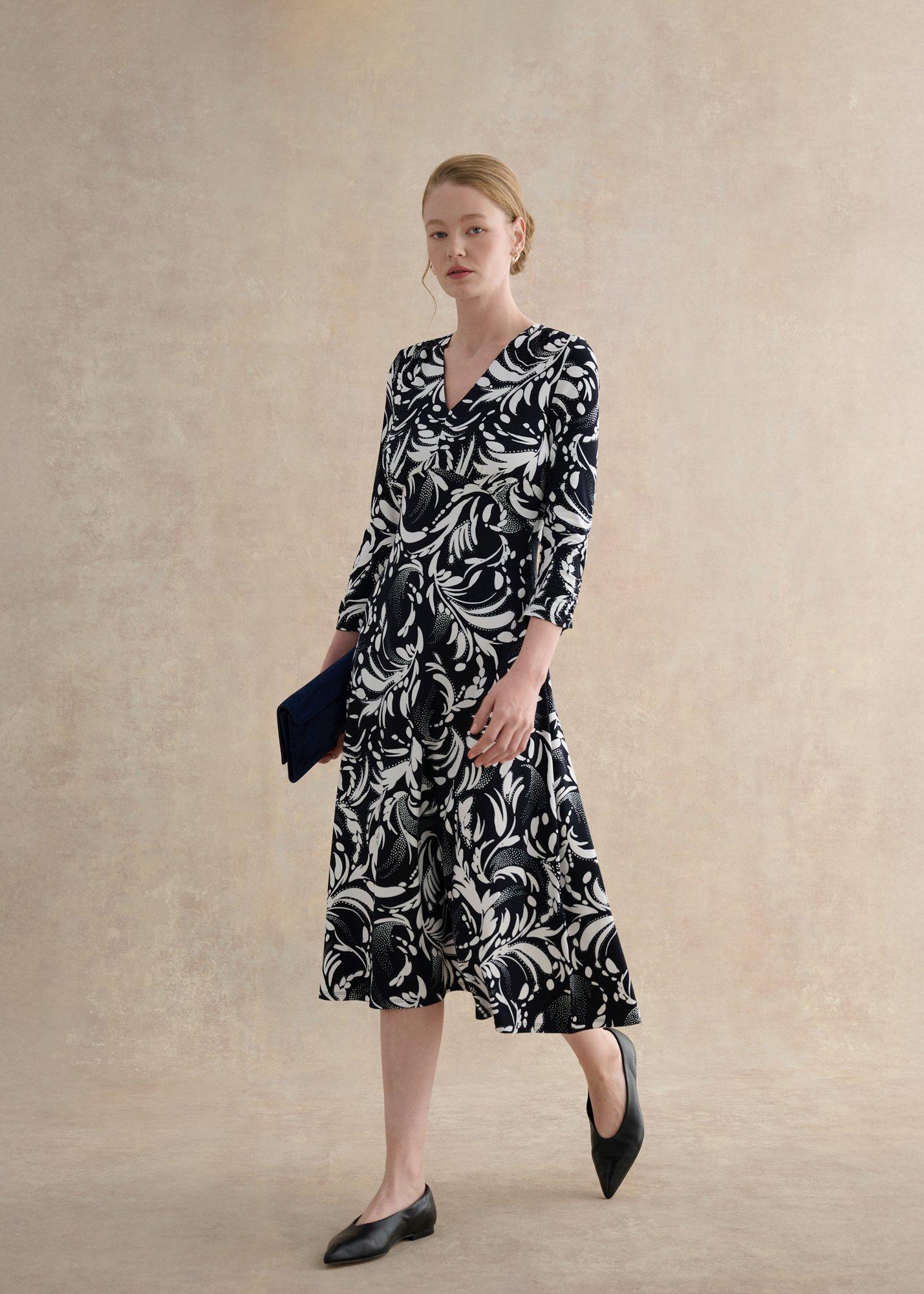 Deborah Jersey Dress, Navy Ivory, hi-res