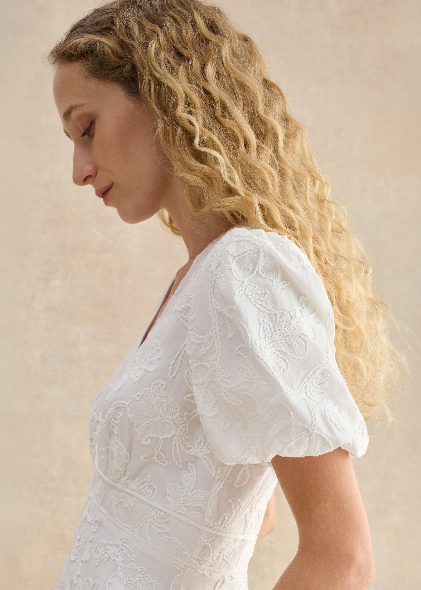 Petite Clementine Cotton Embroidery Dress, White, hi-res