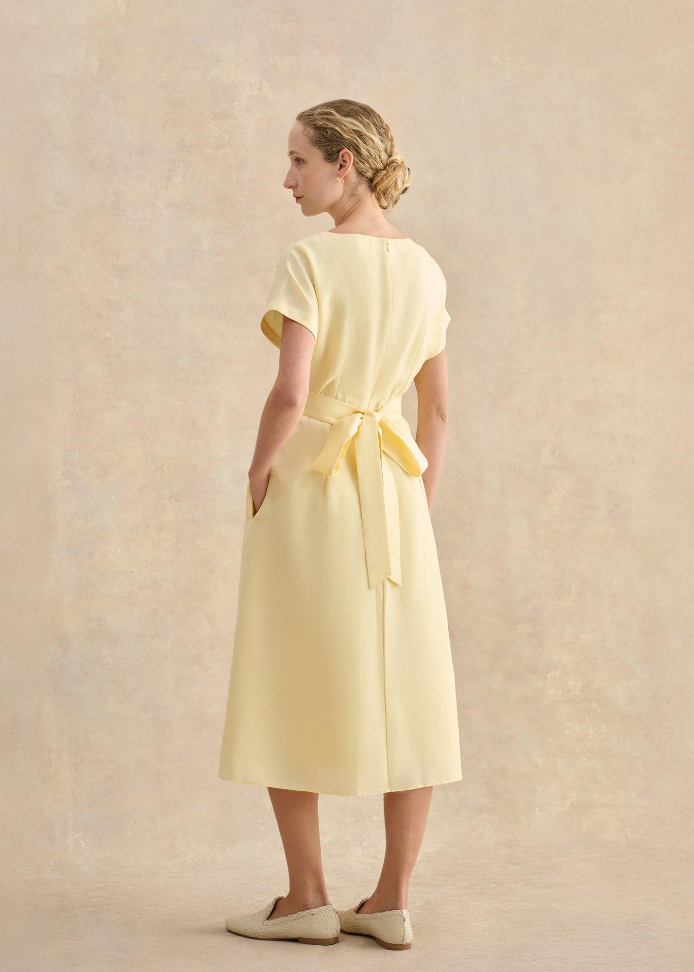 Aliya Linen Blend Dress, Soft Yellow, hi-res