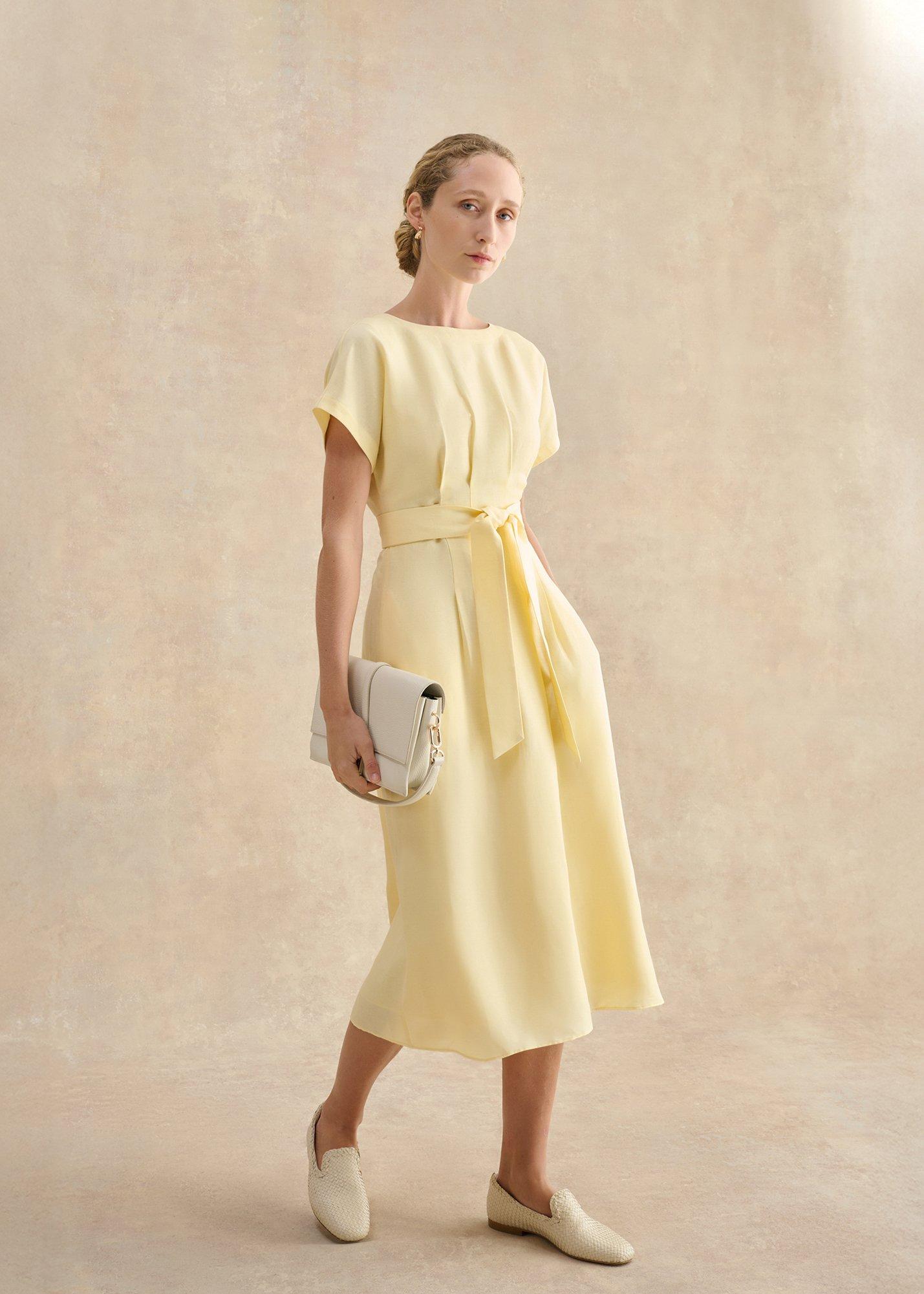 Petite Aliya Linen Blend Dress, Soft Yellow, hi-res
