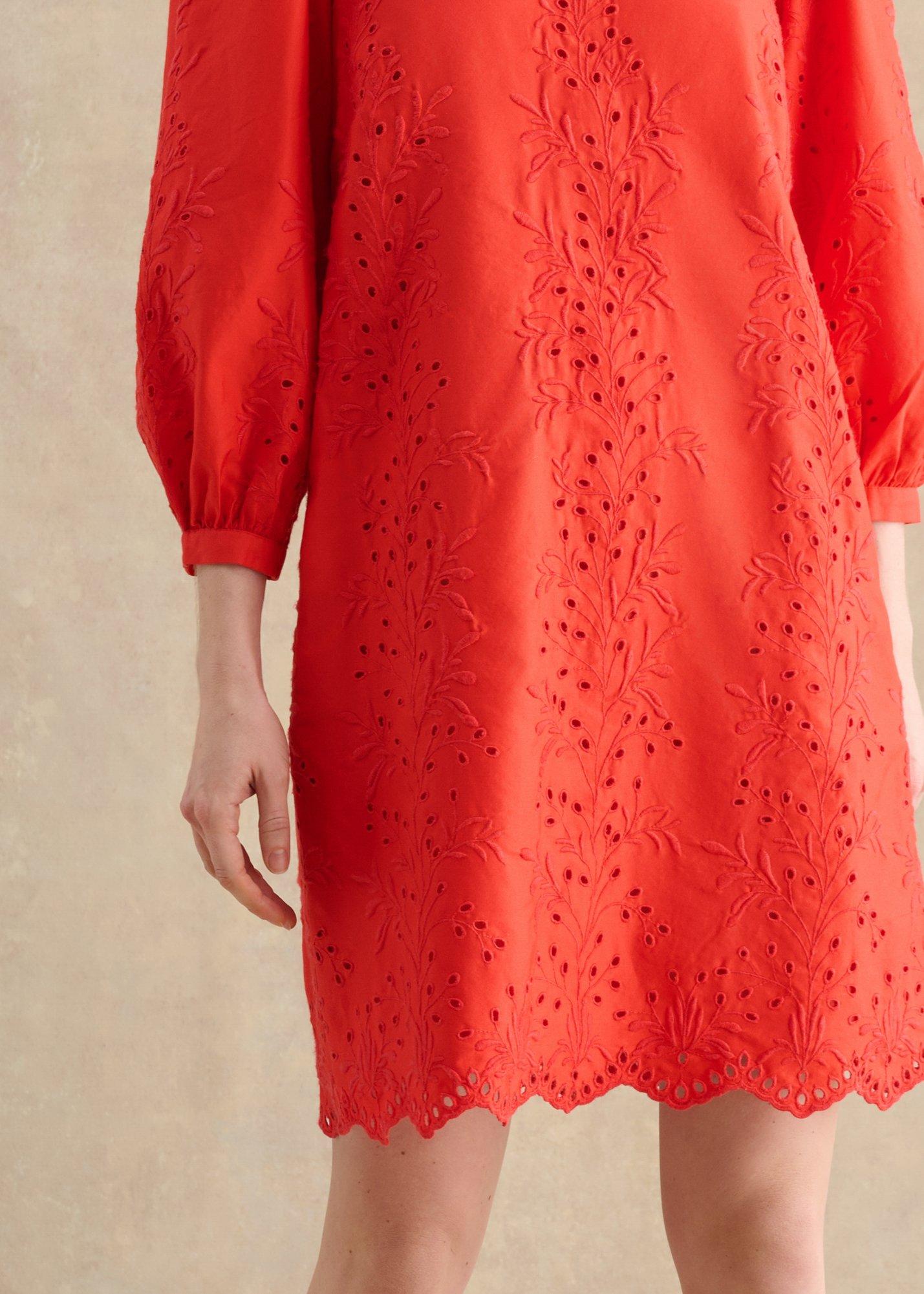 Malikah Broiderie Mini Dress, Calendula Red, hi-res