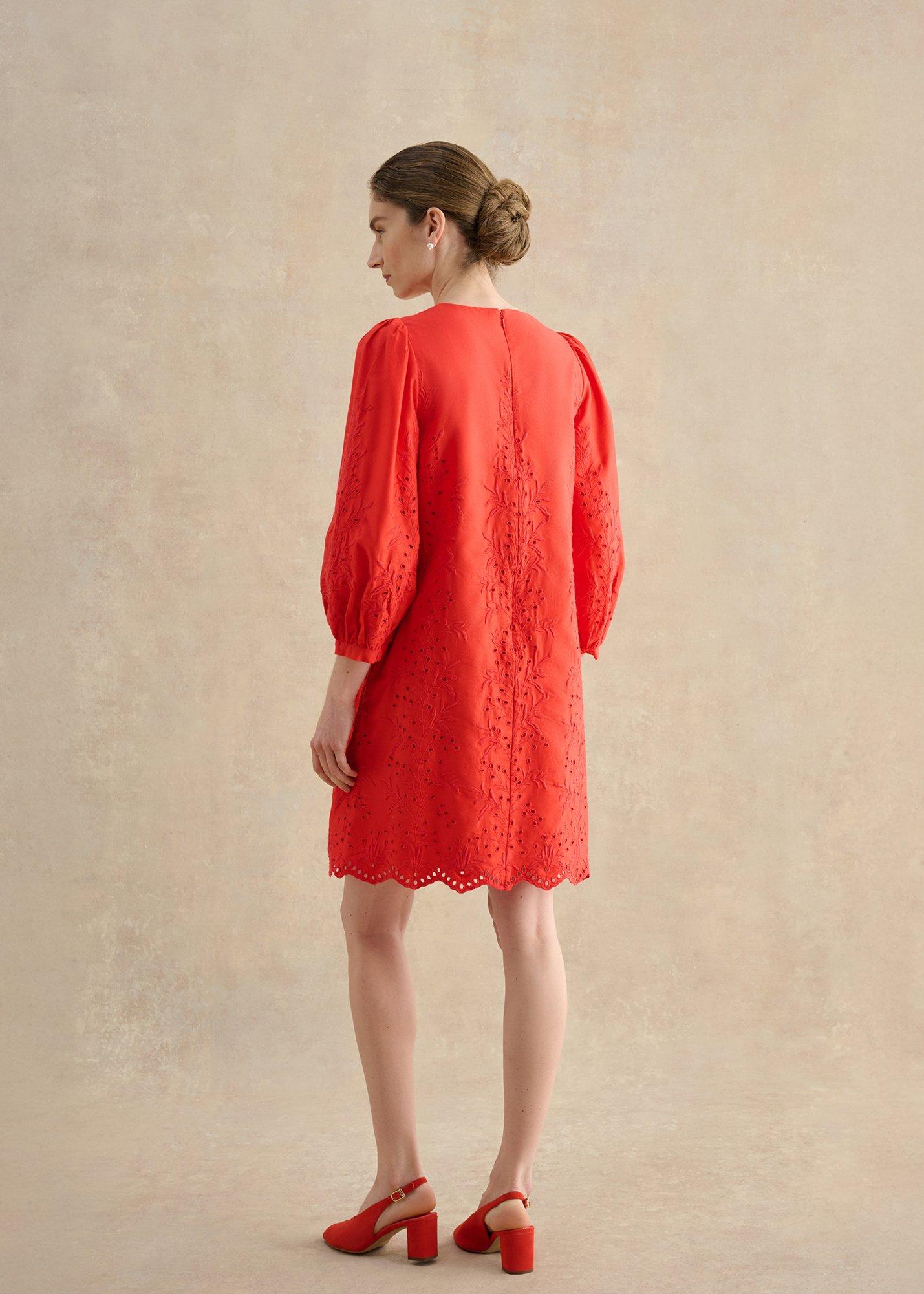 Malikah Broiderie Mini Dress, Calendula Red, hi-res