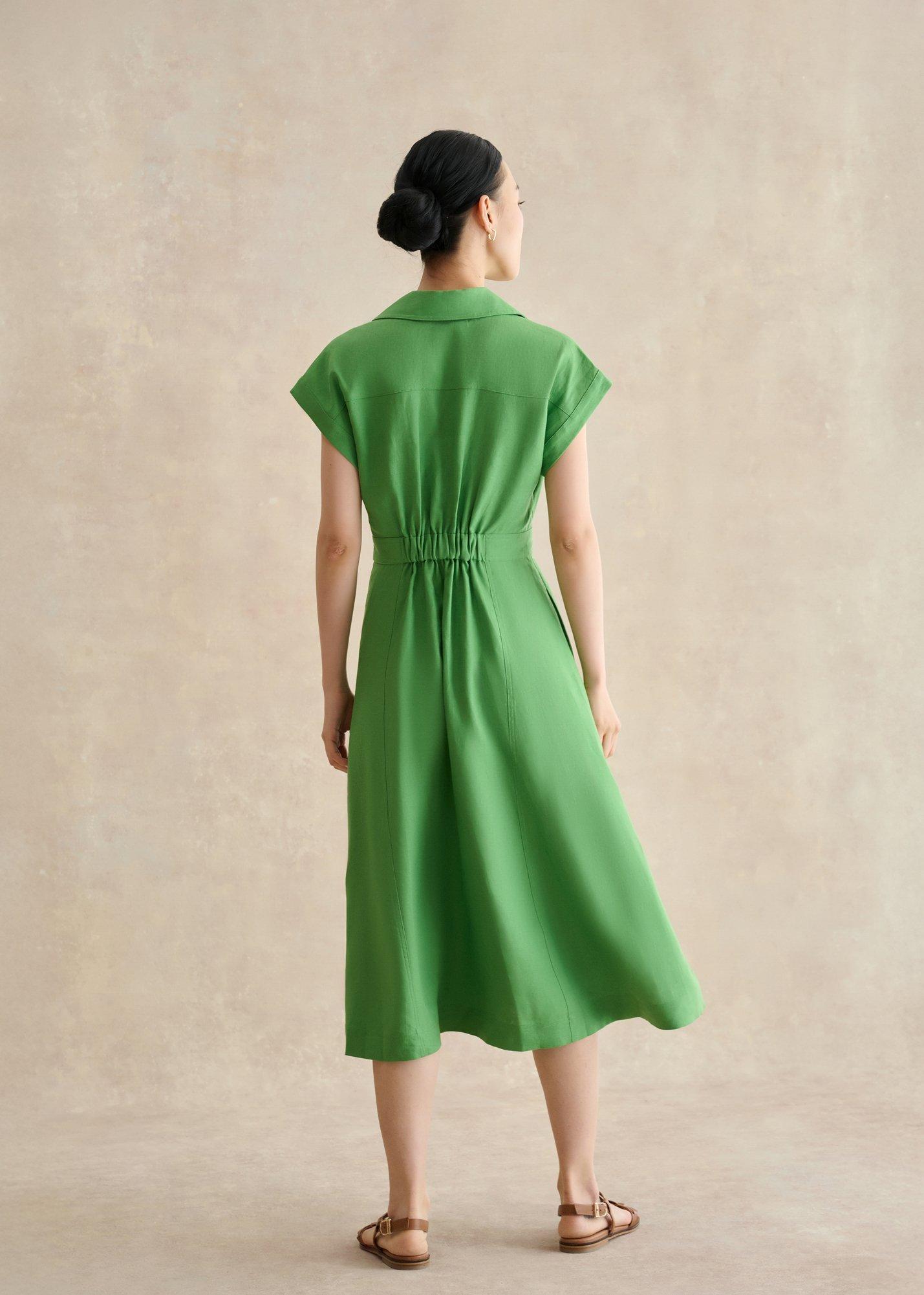 Shona Linen Dress, Green, hi-res