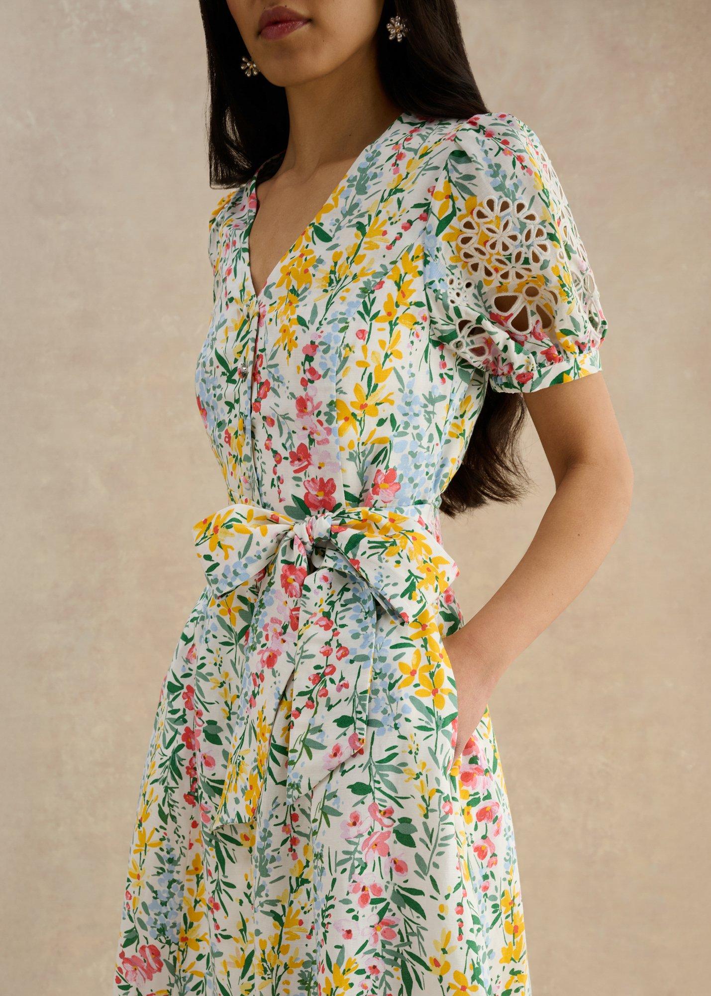 Christie Floral Broderie Dress, White Multi, hi-res