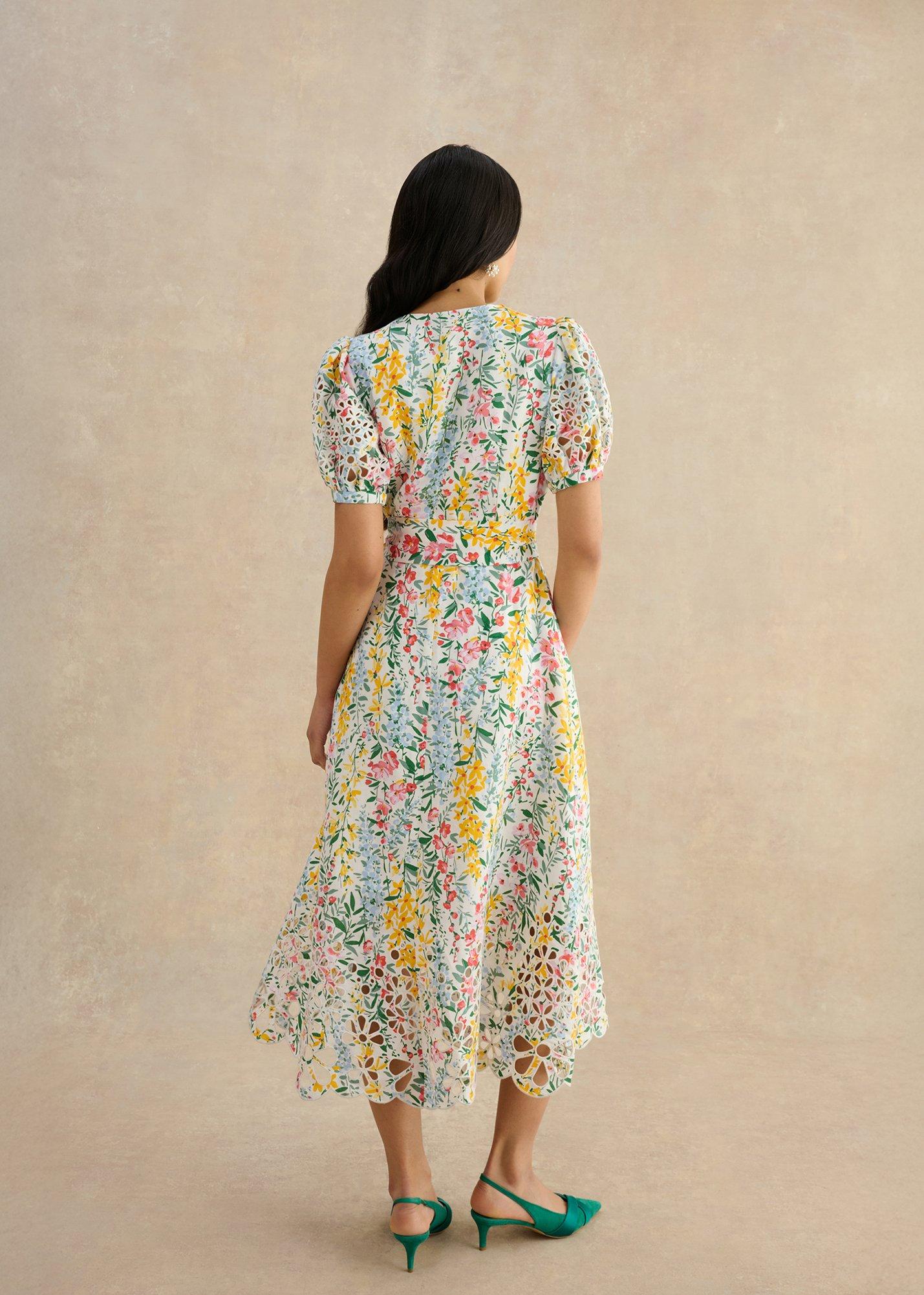 Christie Floral Broderie Dress, White Multi, hi-res