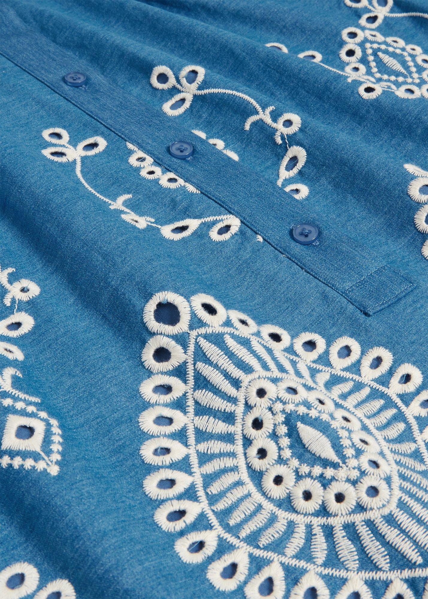 Daria Contrast Broderie Dress, Blue Ivory, hi-res