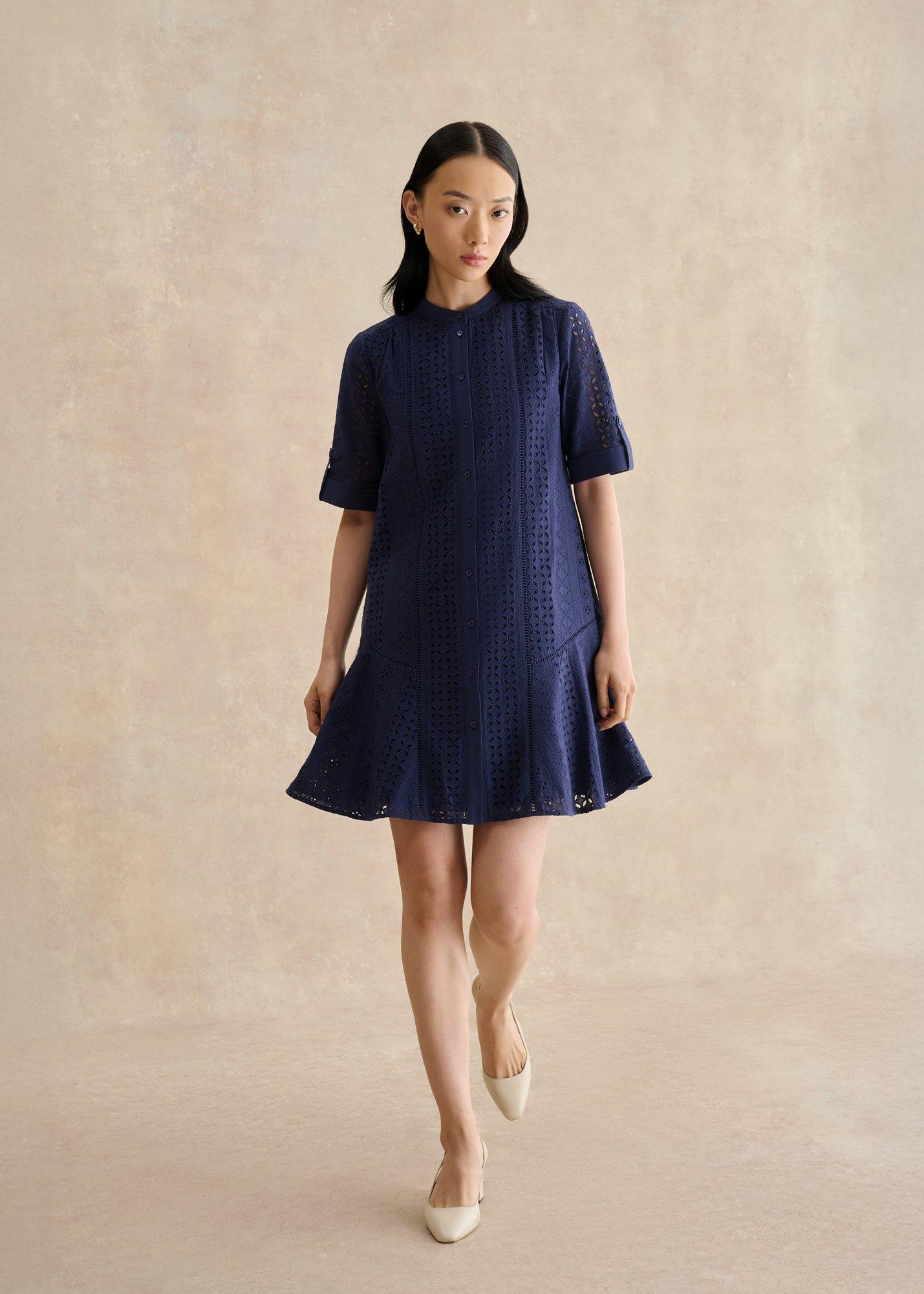 Jasmine  Broderie Dress, True Navy, hi-res