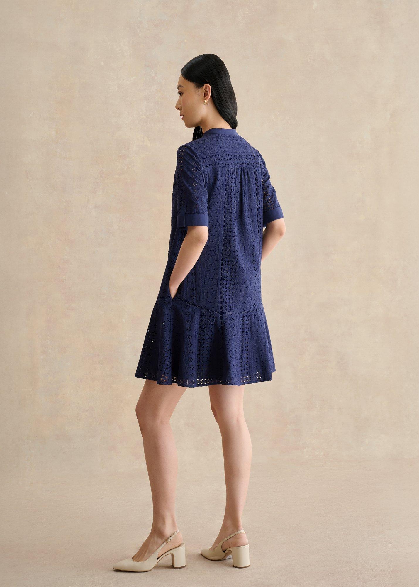 Jasmine  Broderie Dress, True Navy, hi-res