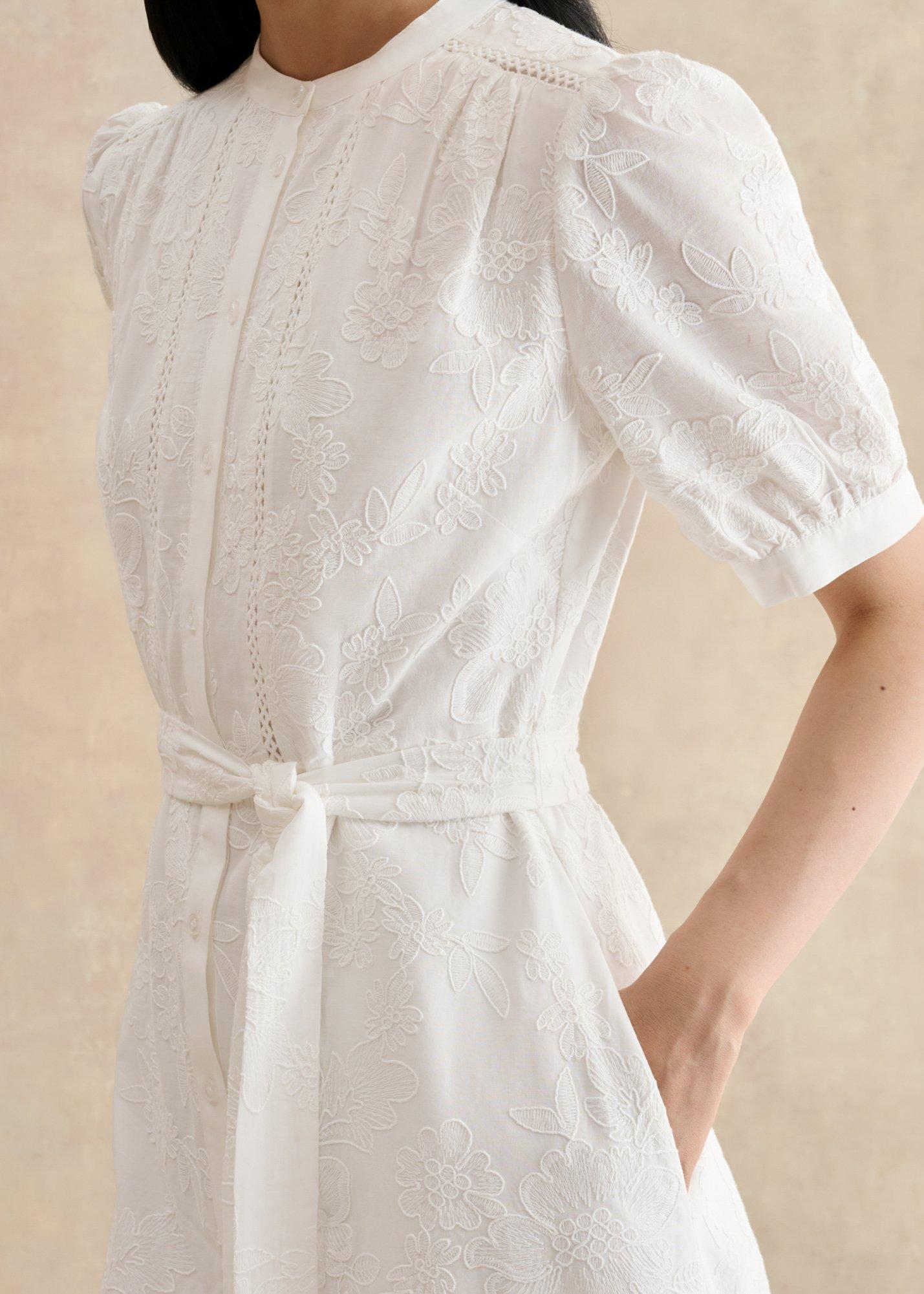 Amani Cotton Embroidery Dress, White, hi-res