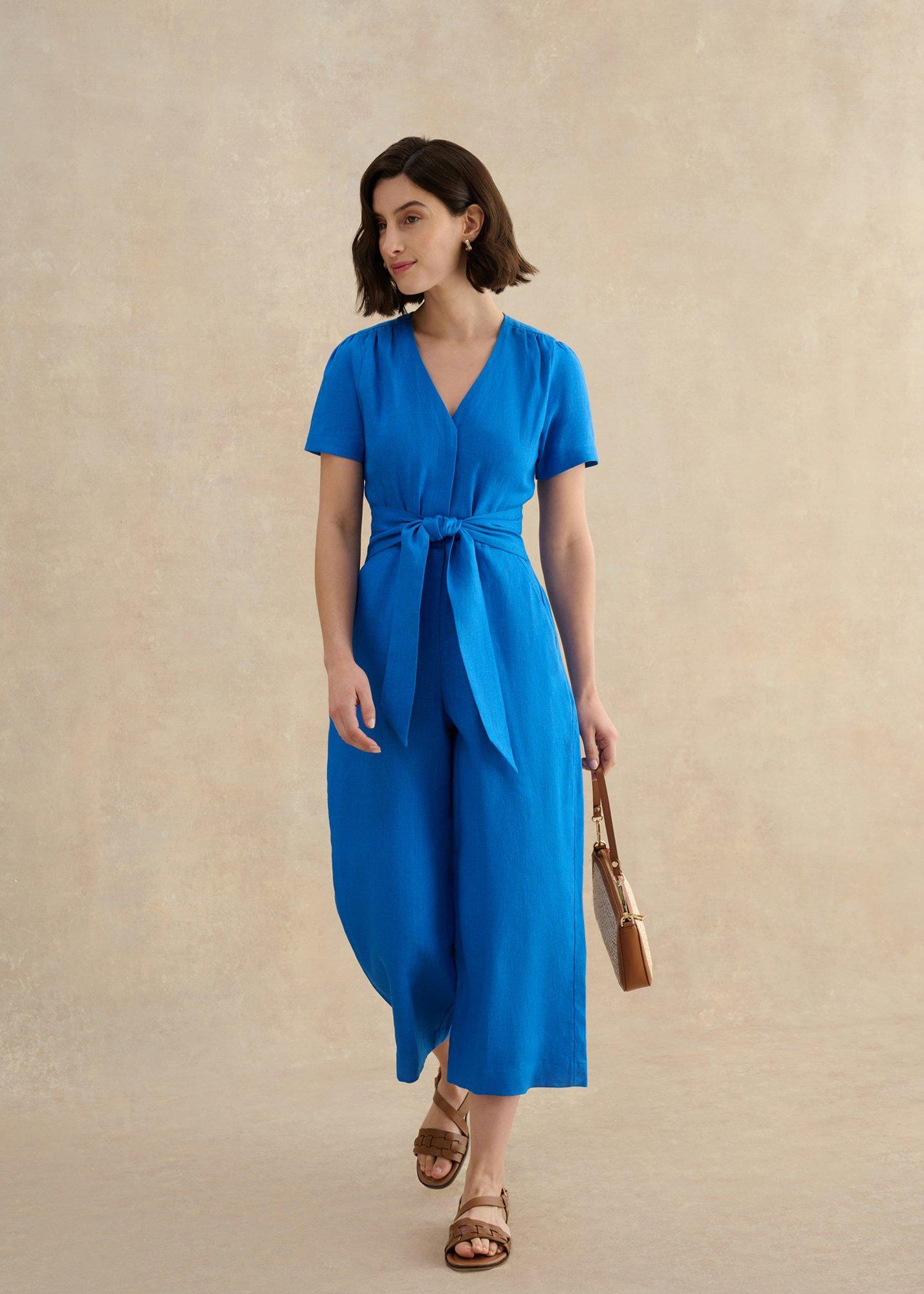 Evie Linen Jumpsuit, Sapphire Blue, hi-res