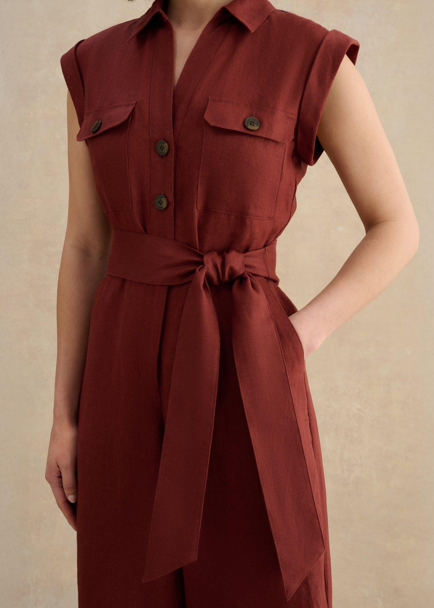 Spencer Linen Jumpsuit, Syrup Brown, hi-res