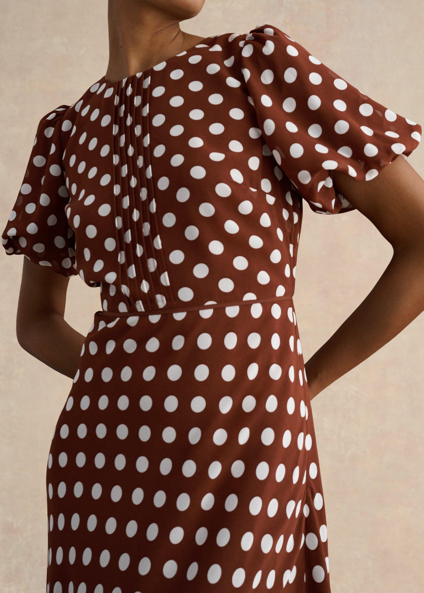 Dorothy Spot Midi Dress, Brown Ivory, hi-res