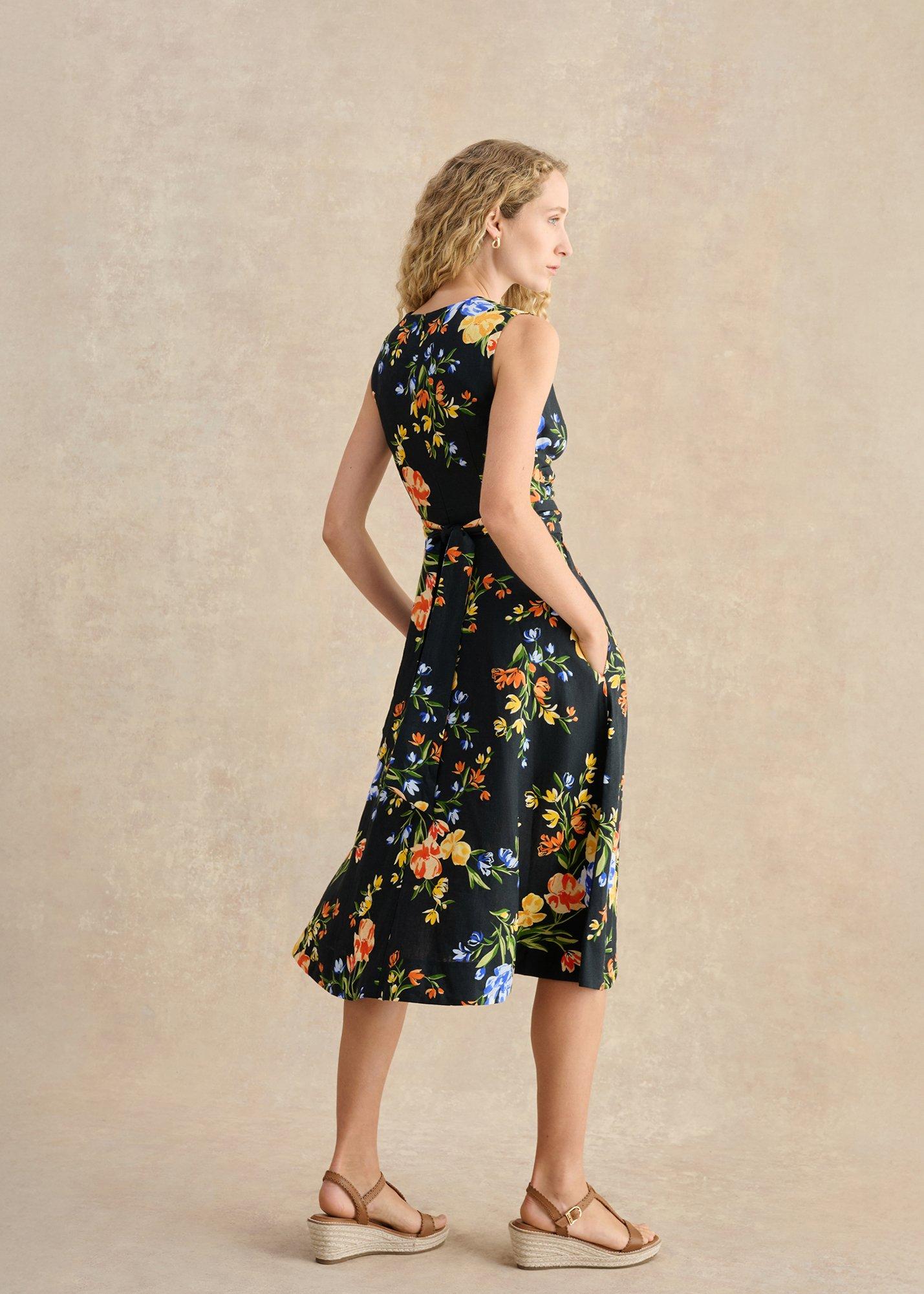 Twitchill Linen Midi Dress, Navy Multi, hi-res