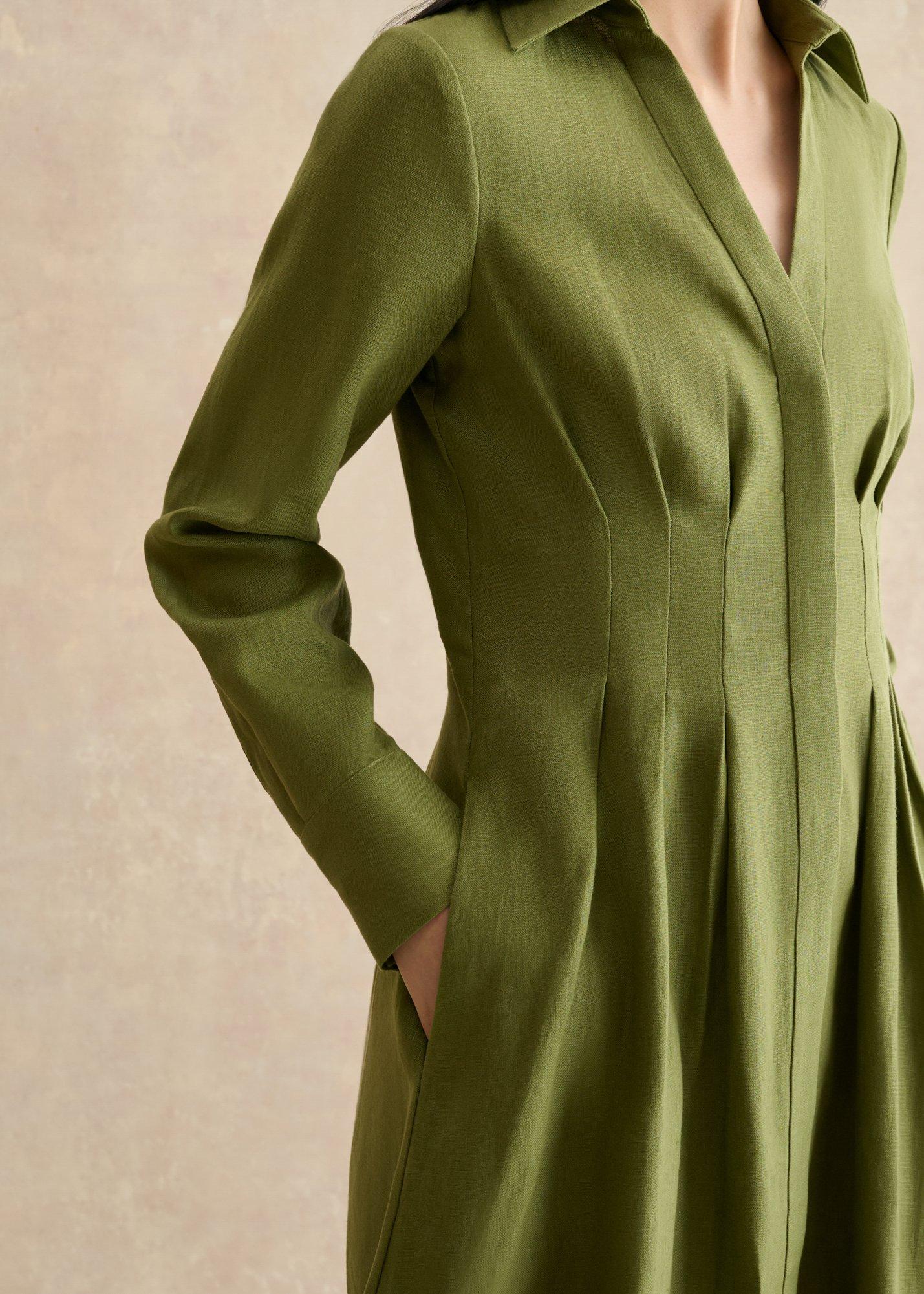 Chrissy Linen Dress, Pale Olive, hi-res