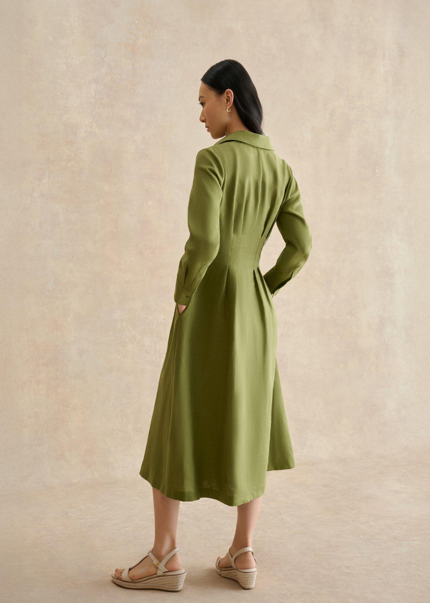 Chrissy Linen Dress, Pale Olive, hi-res