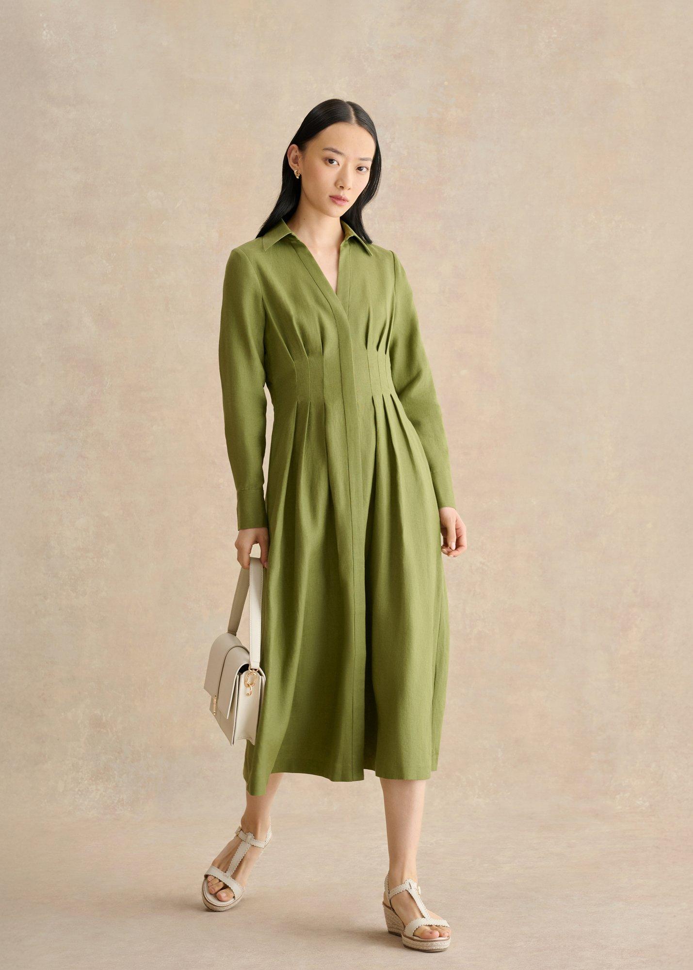 Chrissy Linen Dress, Pale Olive, hi-res