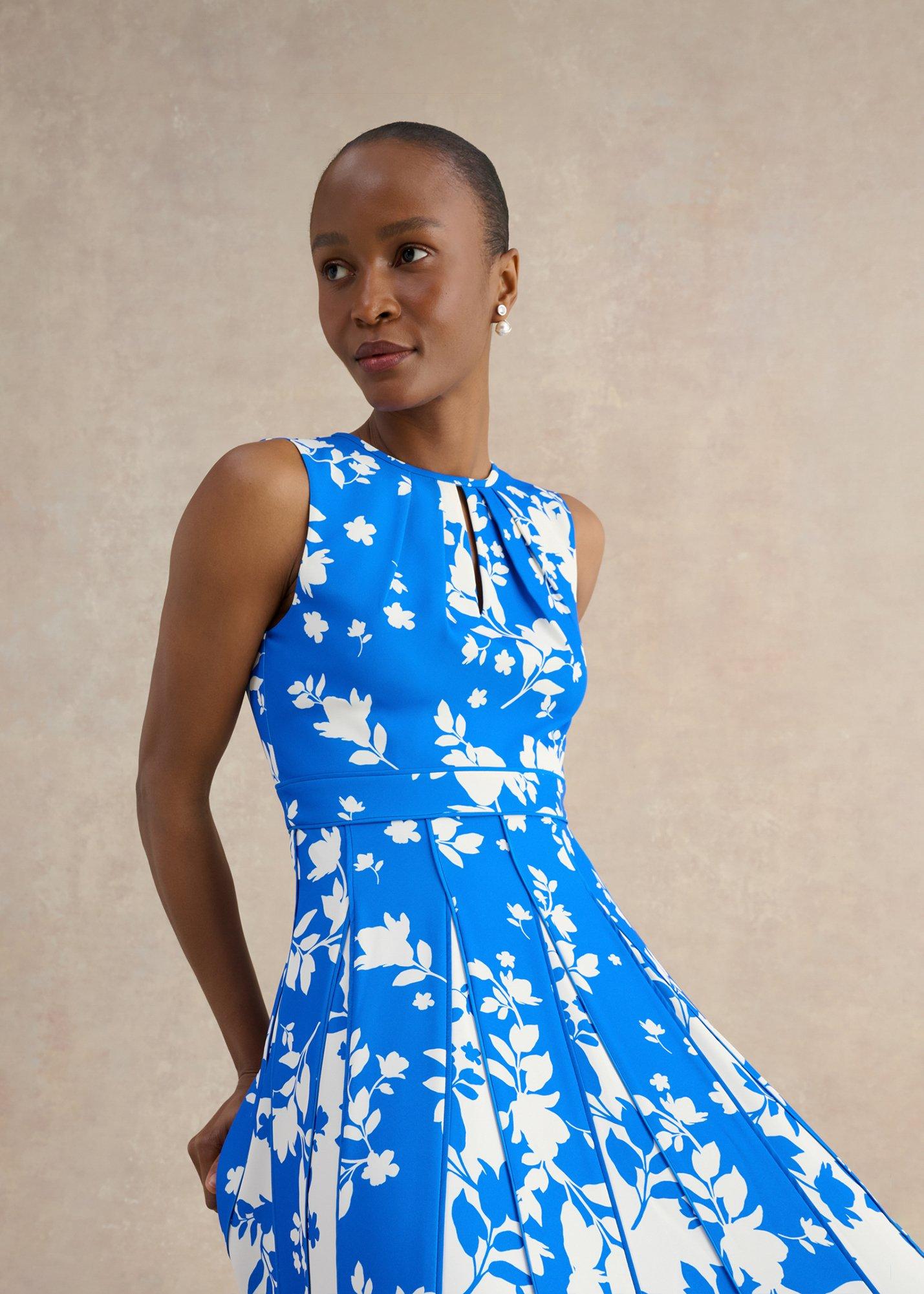 Angelica Floral Dress, Blue Cream, hi-res