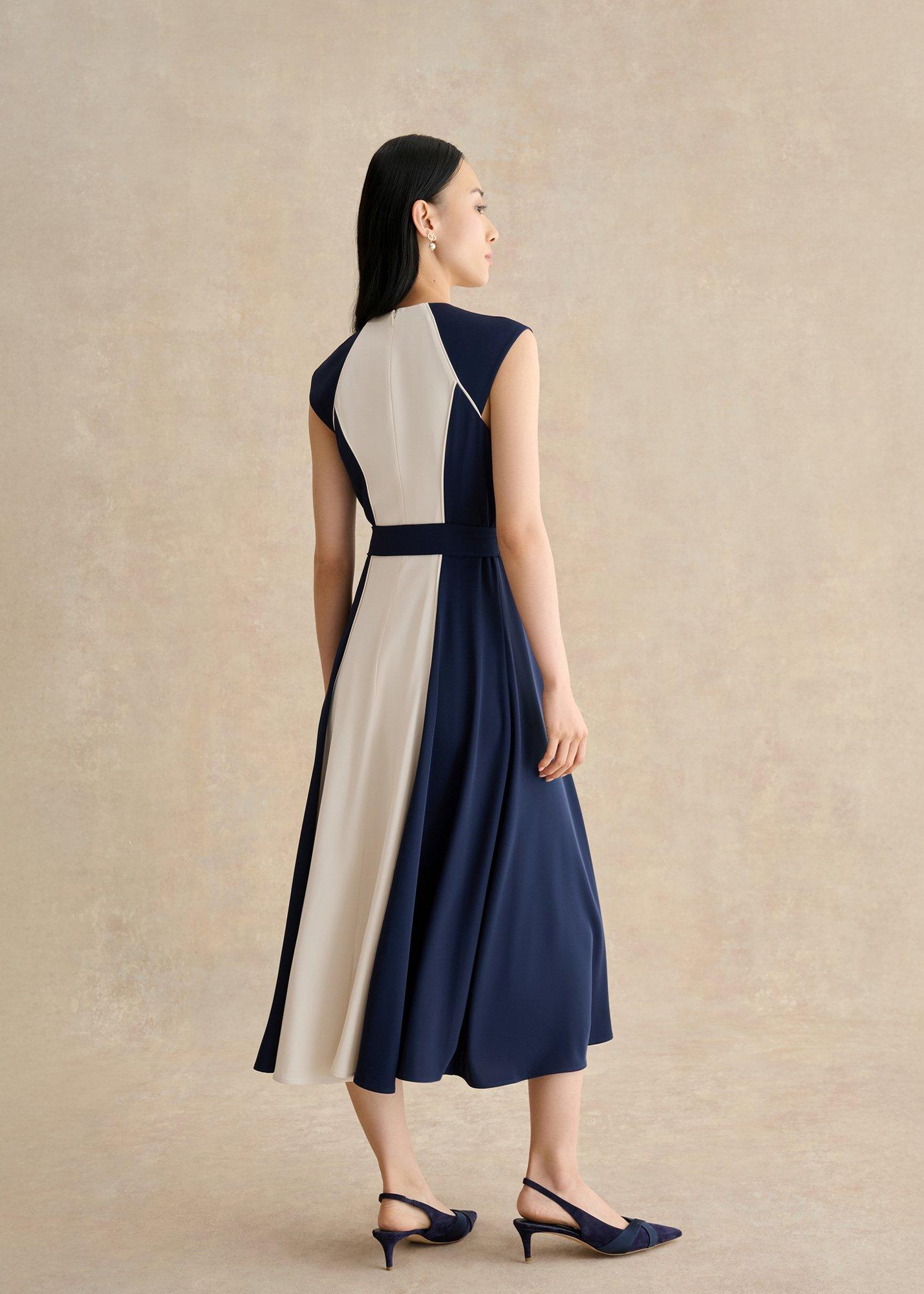 Andrea Colourblock Dress, Navy Cream, hi-res