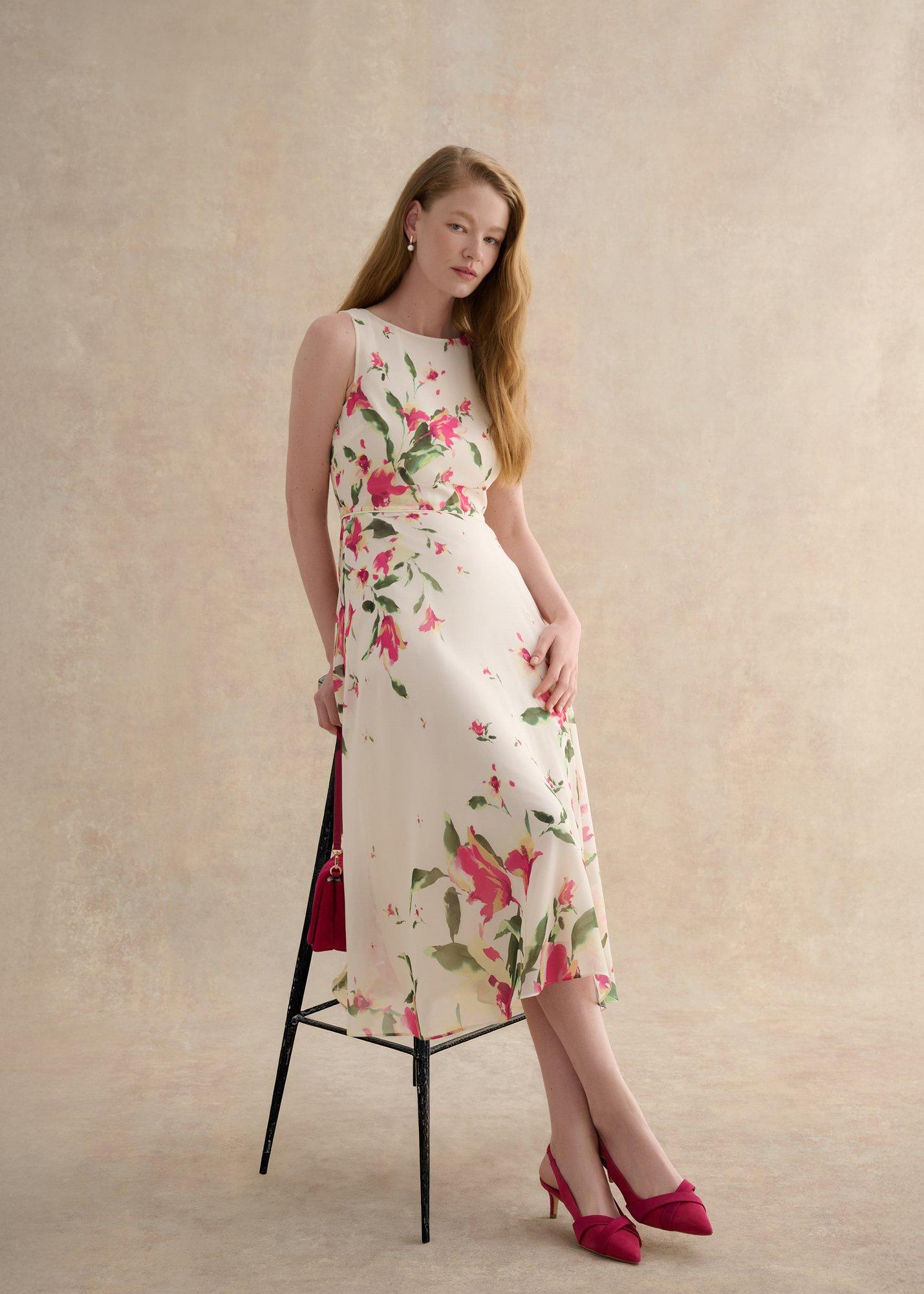 Petite Floral Carly Dress, Cream Multi, hi-res