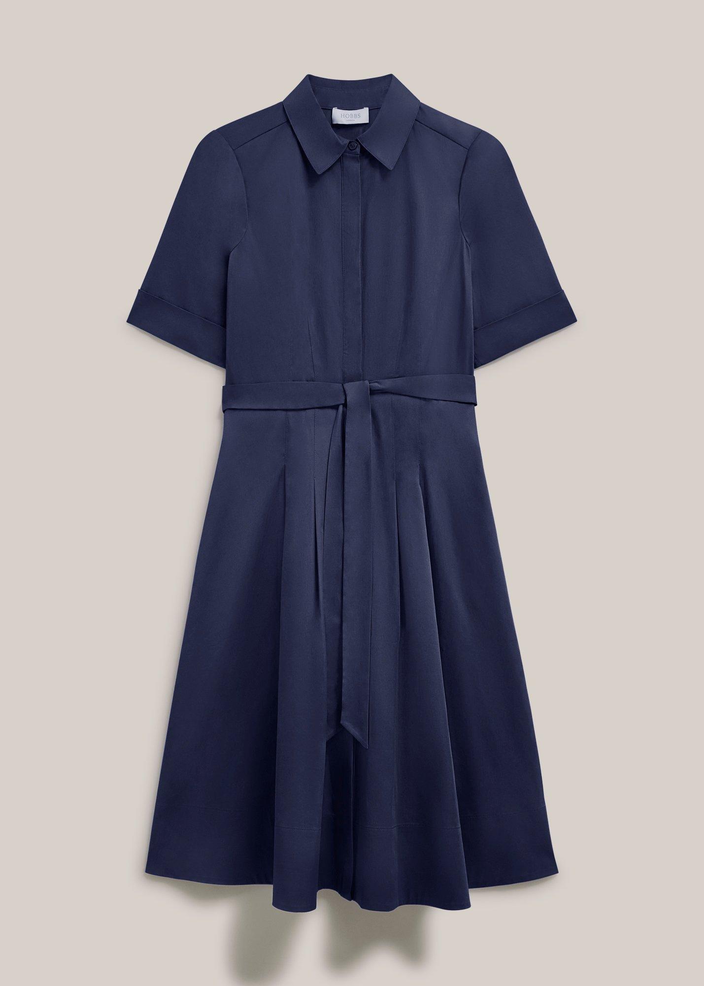 Petite Brigitta Cotton Sateen Dress, Midnight Navy, hi-res