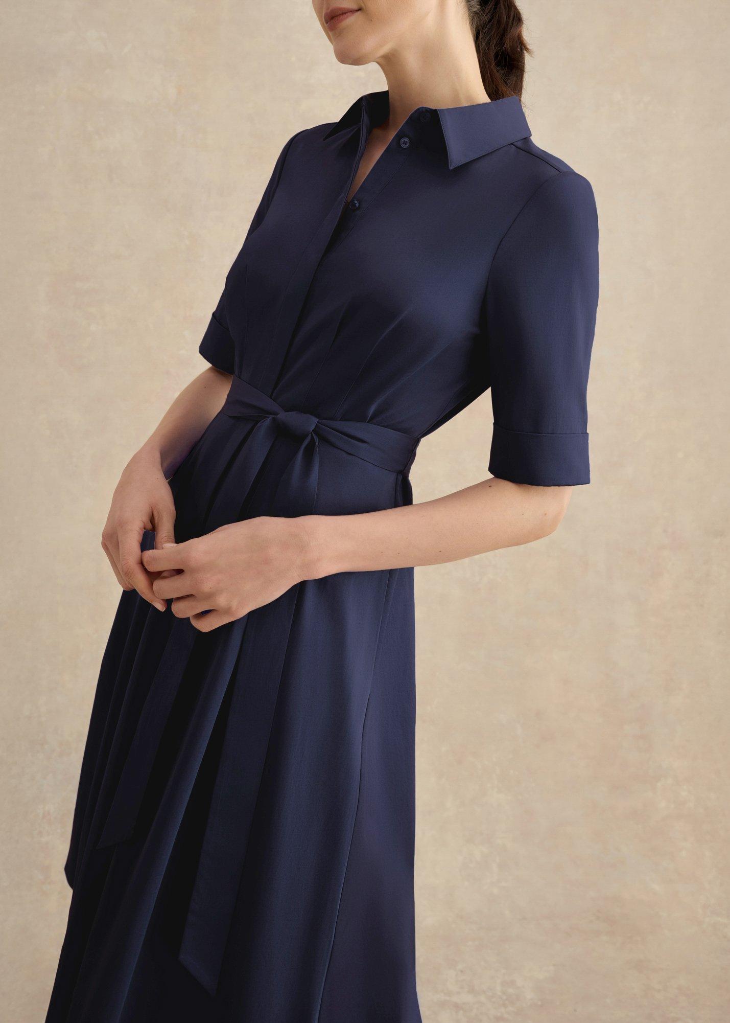 Petite Brigitta Cotton Sateen Dress, Midnight Navy, hi-res