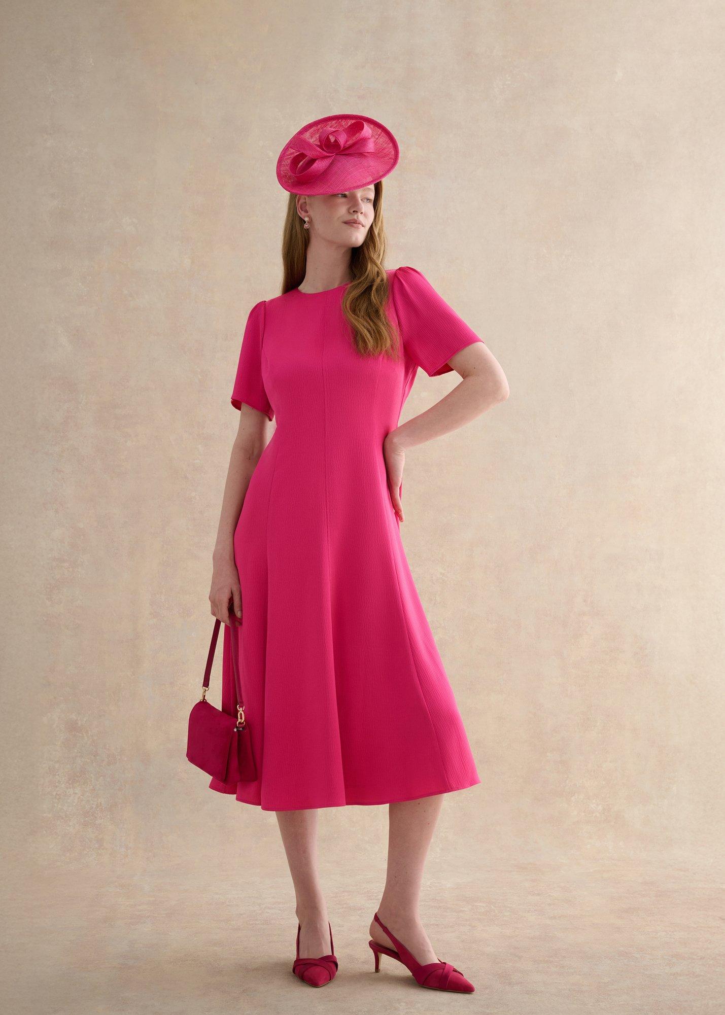 Camille Textured Satin Dress, Bright Pink, hi-res