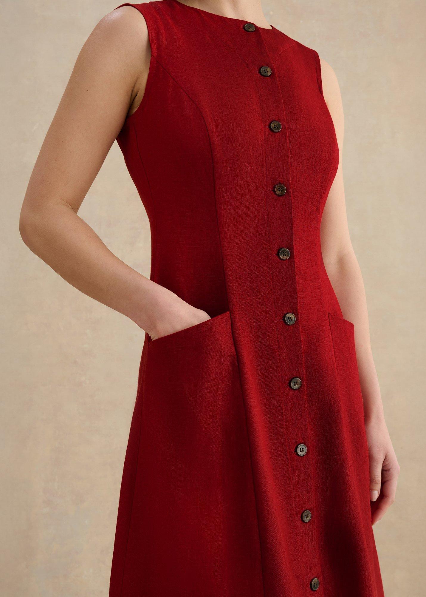 Carmen Linen Dress, Rustic Red, hi-res