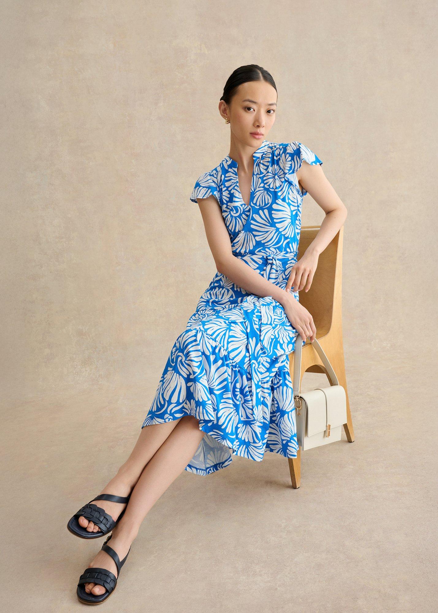 Petite Nadine Dress, Blue Ivory, hi-res