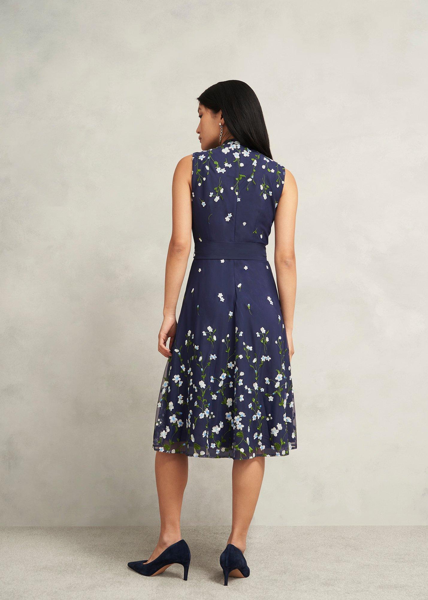 Aria Floral Embroidered Dress, Midnight Blue, hi-res