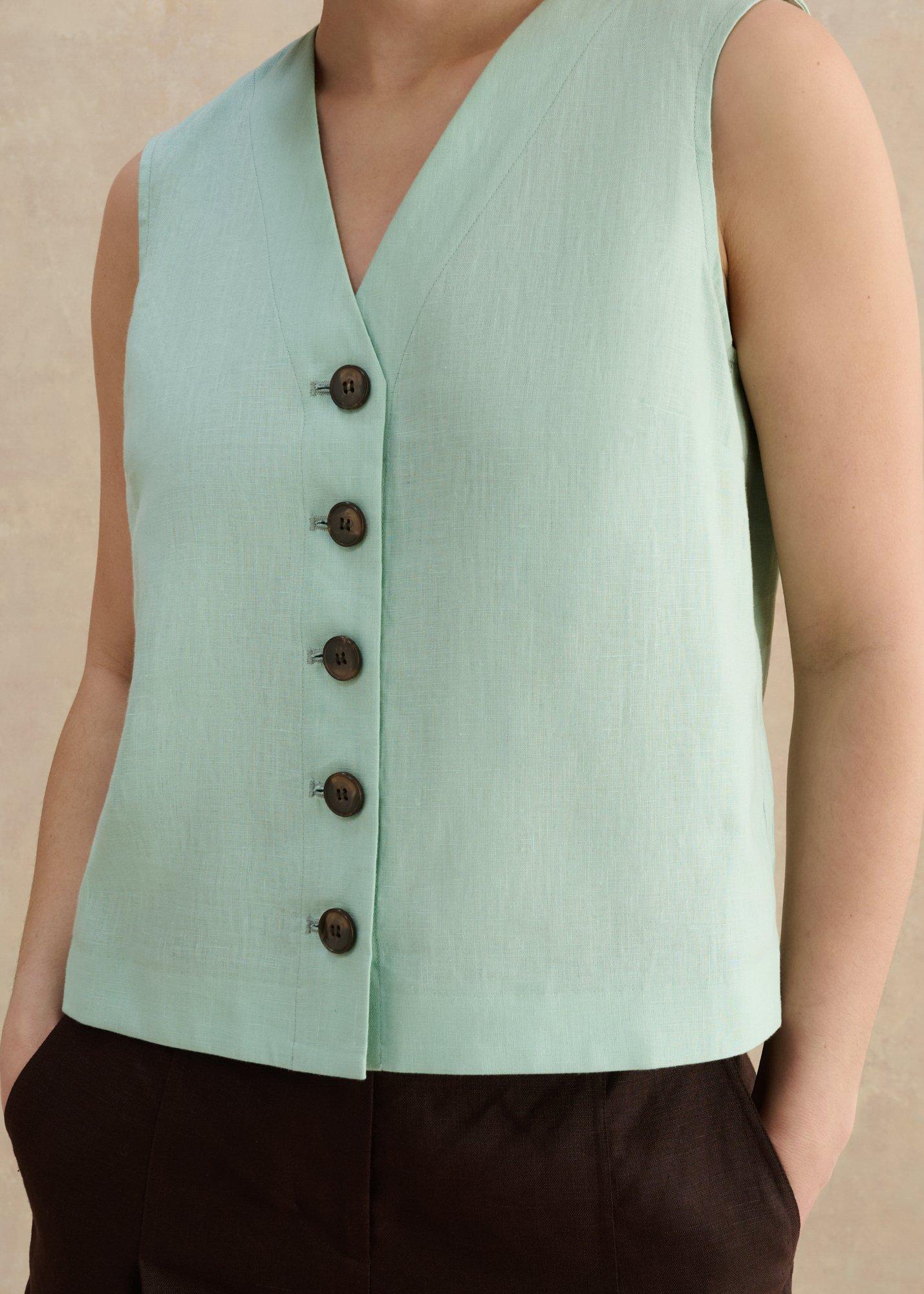 Kaylee Linen Shell Top, Aqueous Green, hi-res