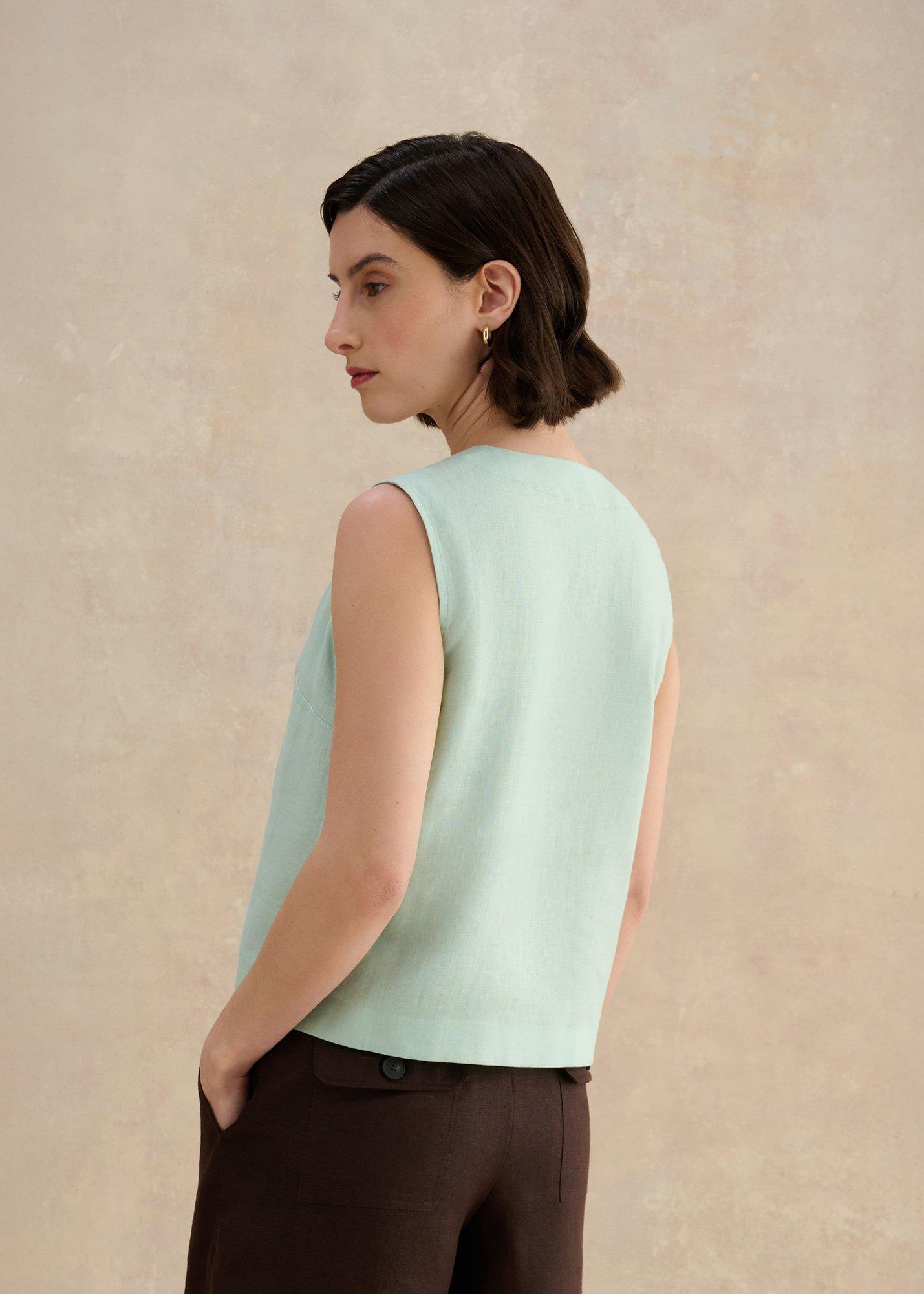 Kaylee Linen Shell Top, Aqueous Green, hi-res